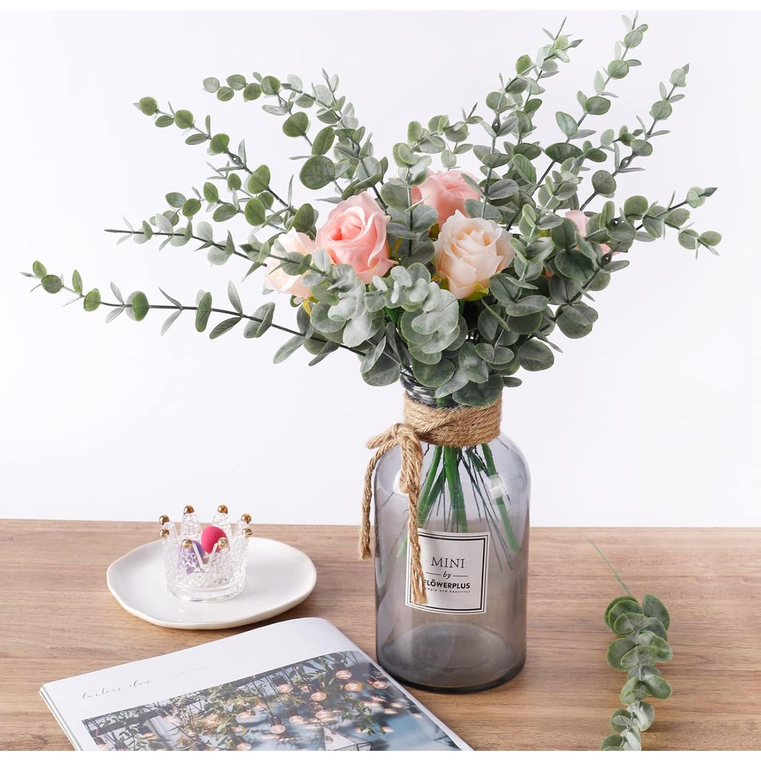 CEWOR 24pcs Tallos de Eucalipto Artificial Verde Gris Decoración