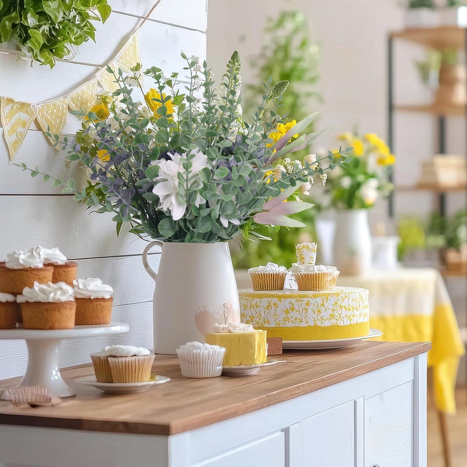 CEWOR 24pcs Tallos de Eucalipto Artificial Verde Gris Decoración