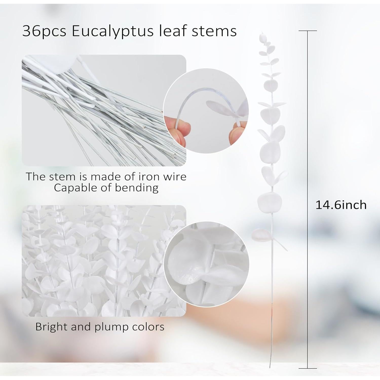 Tallos de Eucalipto Artificial RECUTMS 36Pcs 38cm Blancos