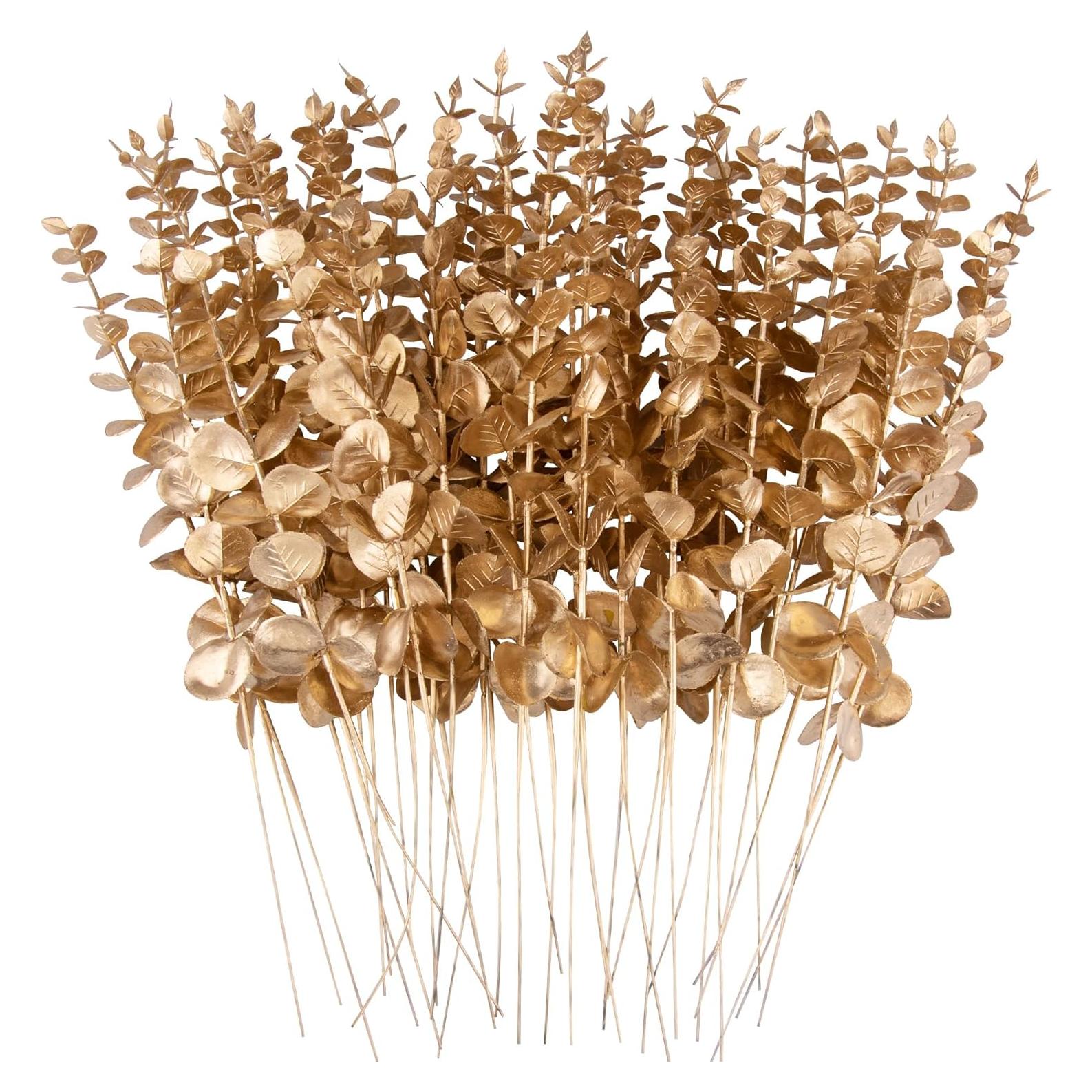 Ramas de Eucalipto Doradas Artificiales FEQO 36 Pcs 38 cm