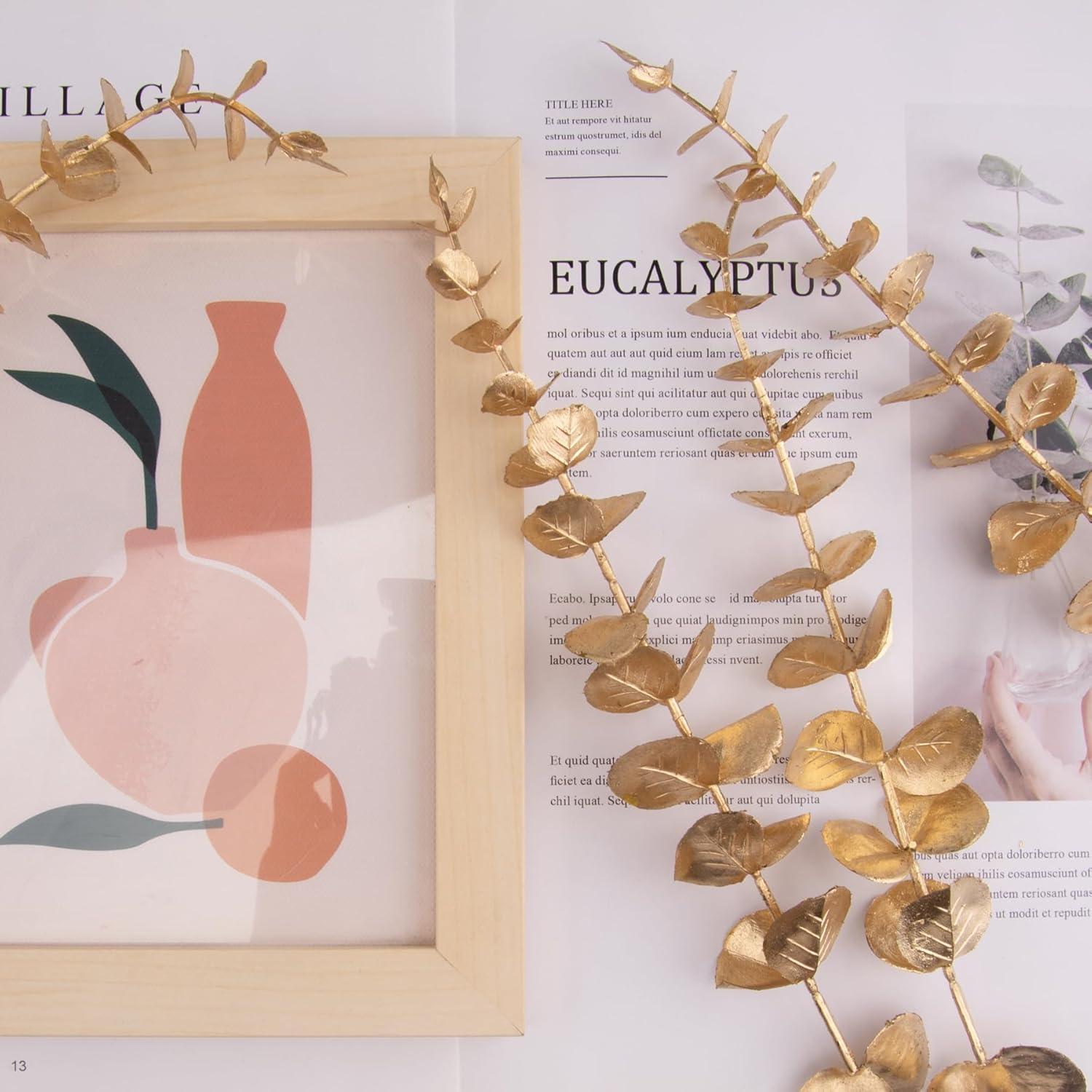 Ramas de Eucalipto Doradas Artificiales FEQO 36 Pcs 38 cm