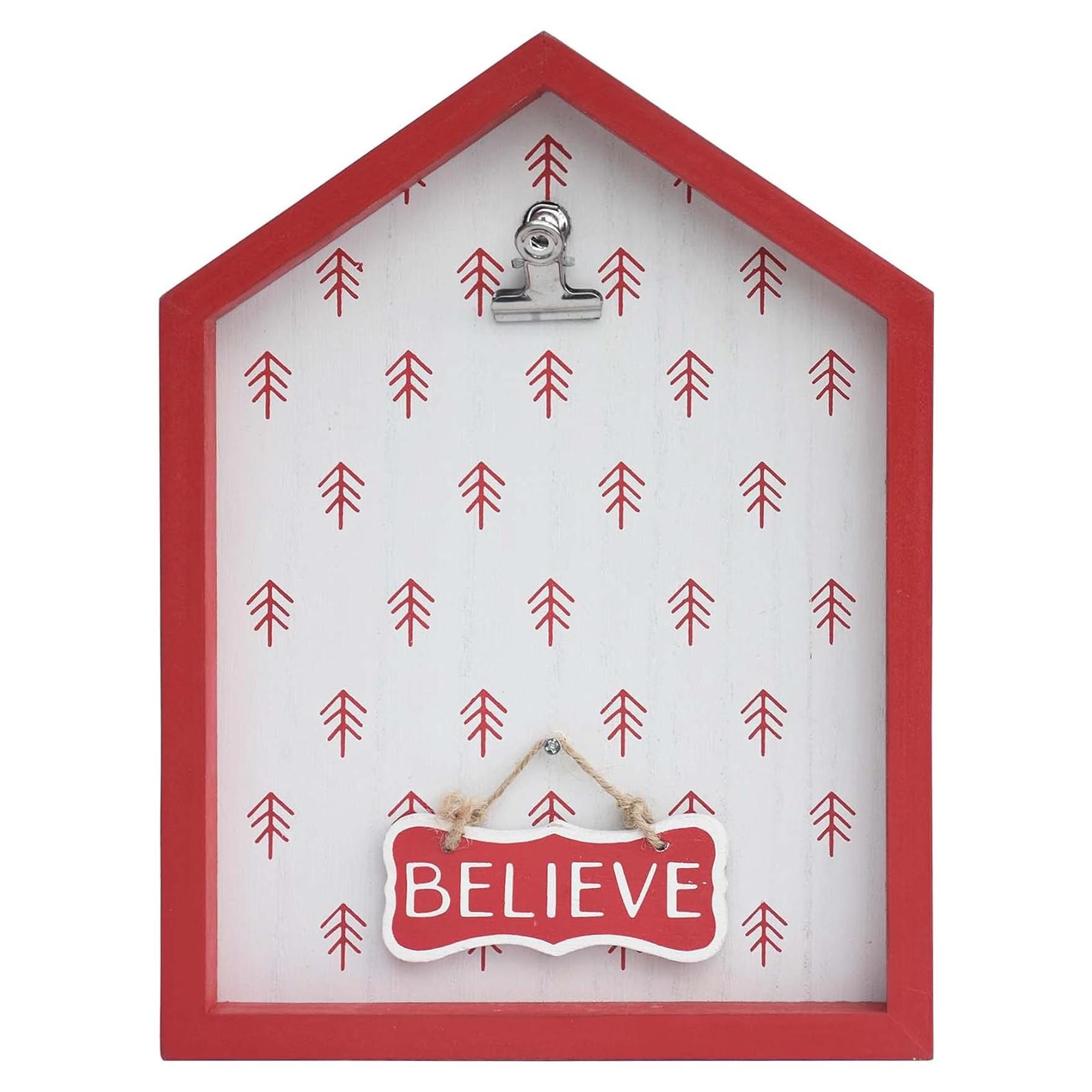 Soporte de Fotos Navideño Parisloft Madera Rojo y Blanco