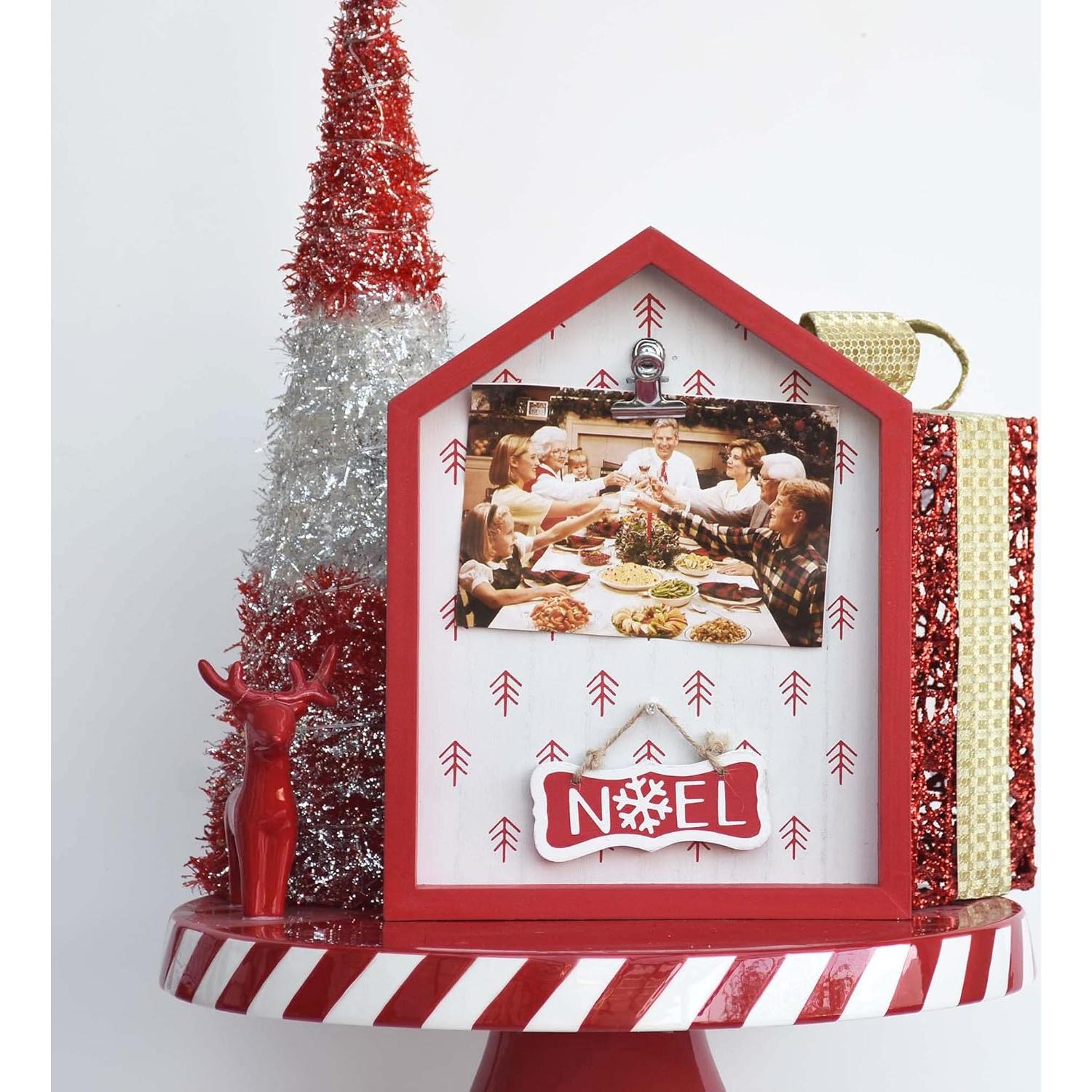 Soporte de Fotos Navideño Parisloft Madera Rojo y Blanco