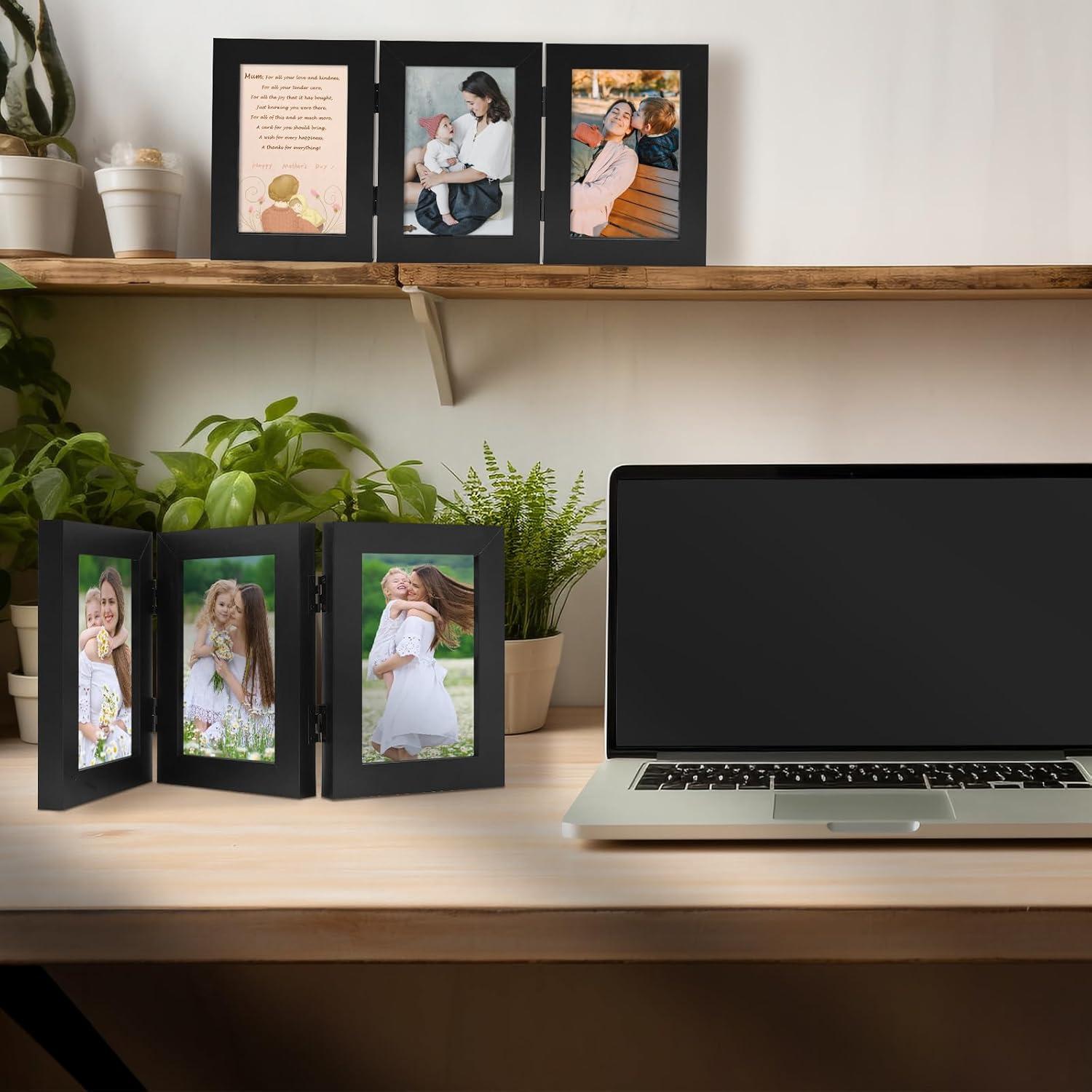 Marco de Fotos Trifolio Arte del Estado Dorado 3x 4x6 Negro