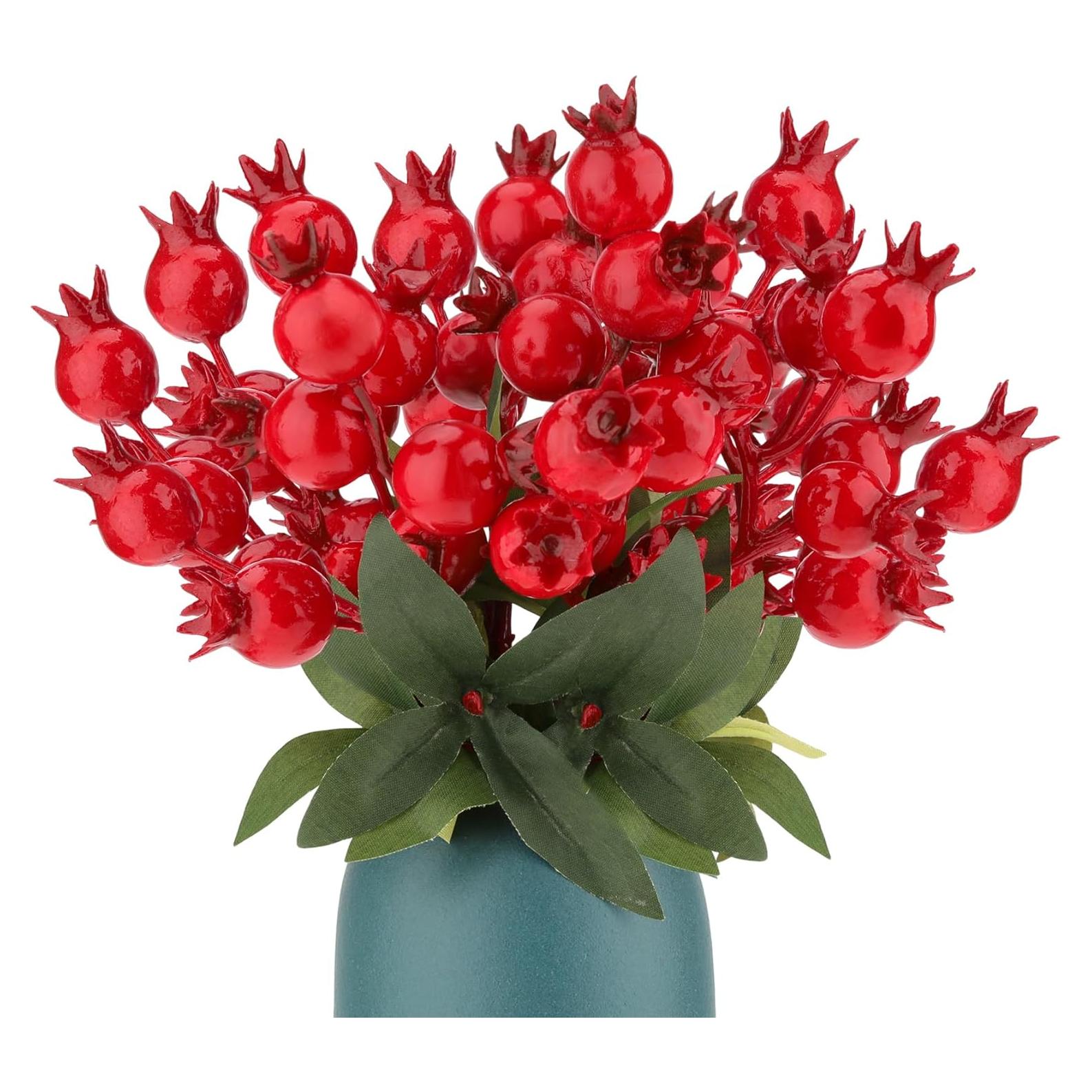 Ramas Artificiales de Baya de Granada Roja Woration - 10 Piezas 35.5cm