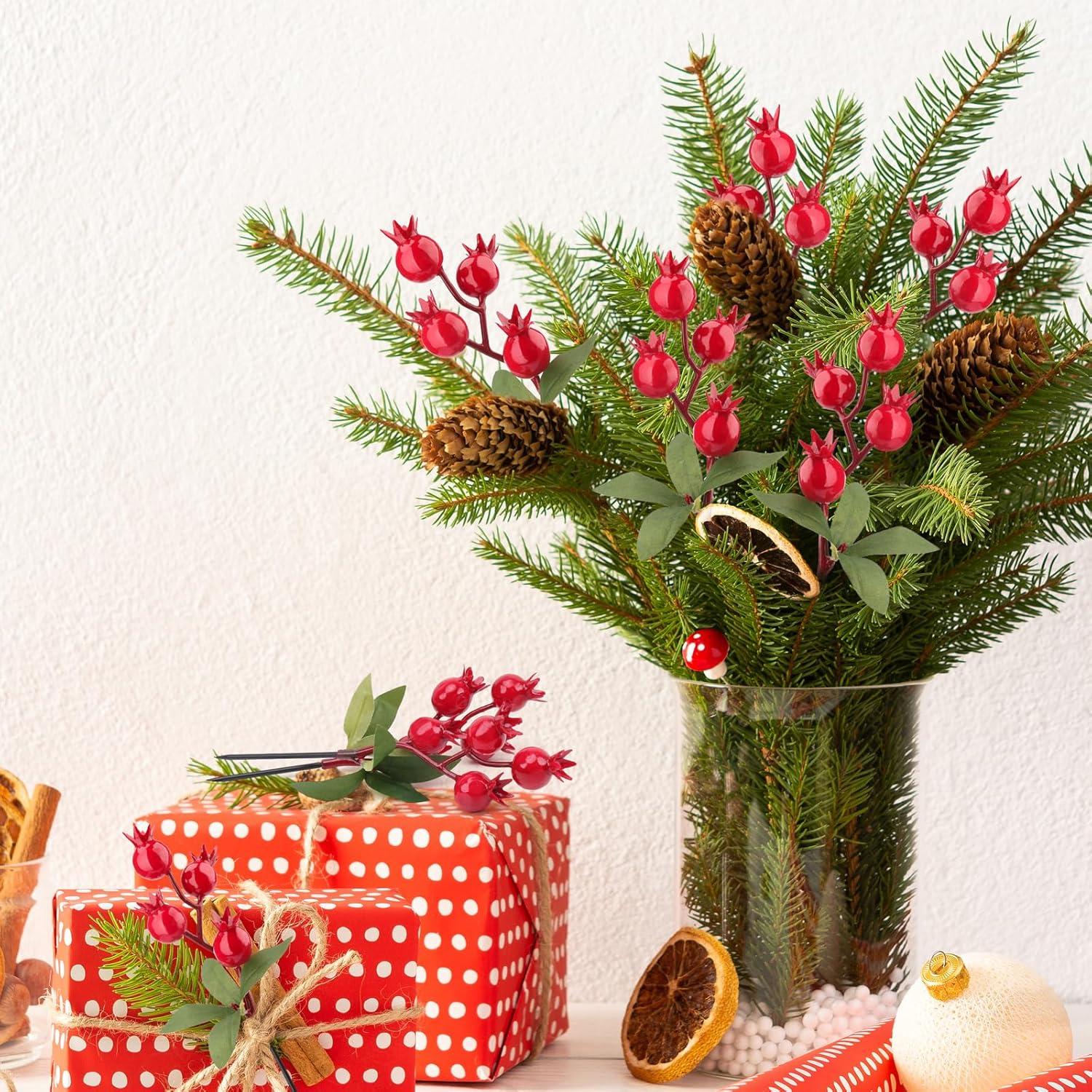 Ramas Artificiales de Baya de Granada Roja Woration - 10 Piezas 35.5cm