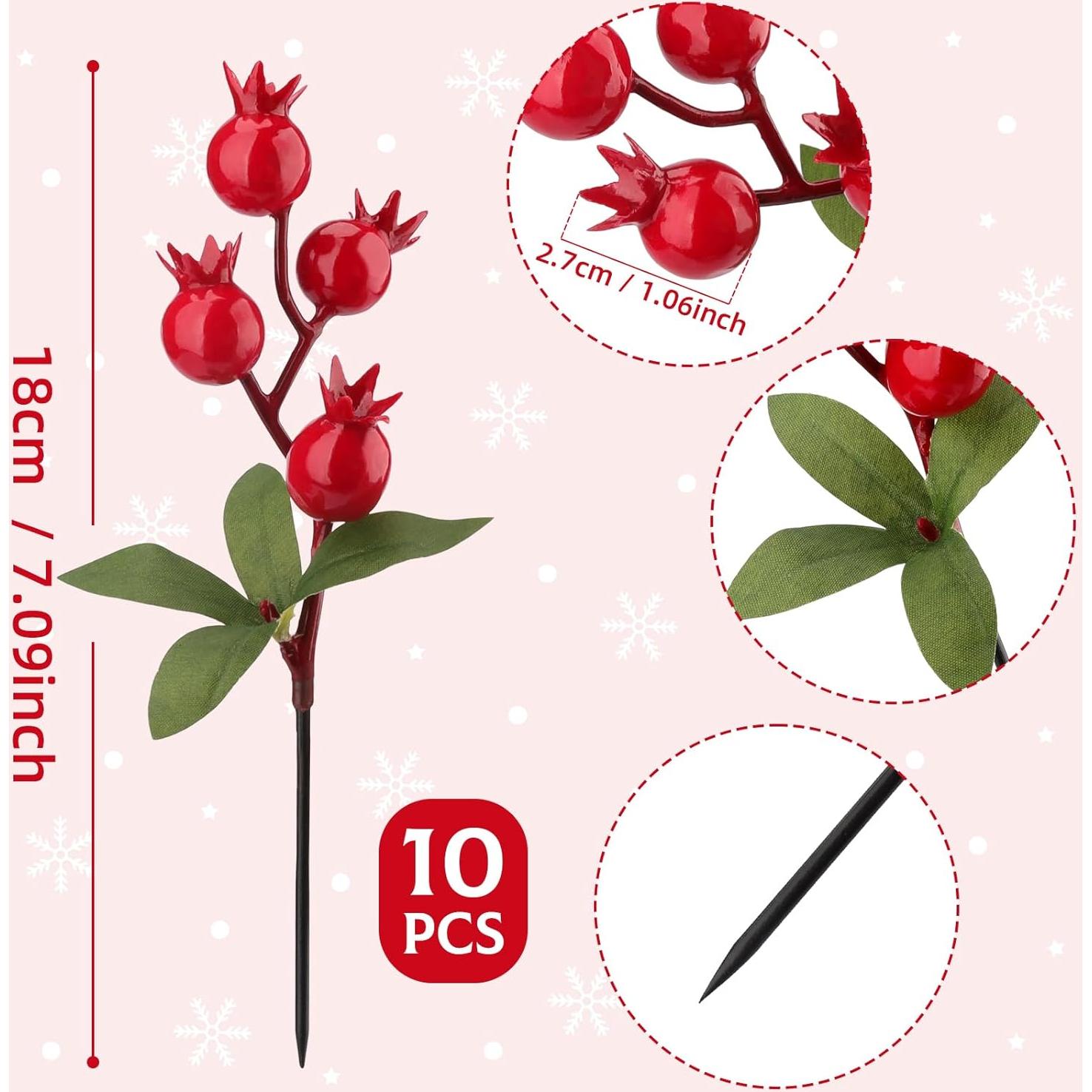 Ramas Artificiales de Baya de Granada Roja Woration - 10 Piezas 35.5cm
