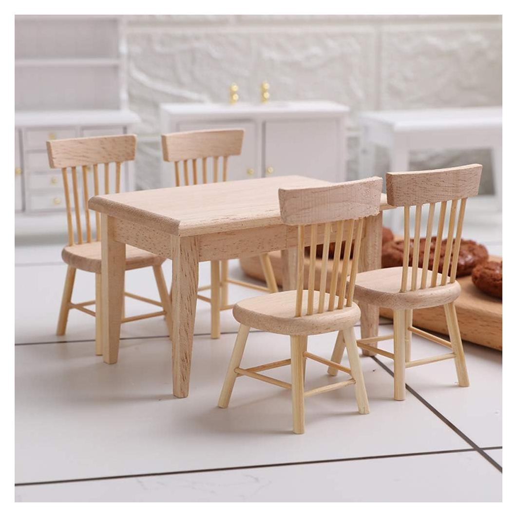 Mueble Casa de Muñecas Madera May & Z Mesa y Sillas 1:12