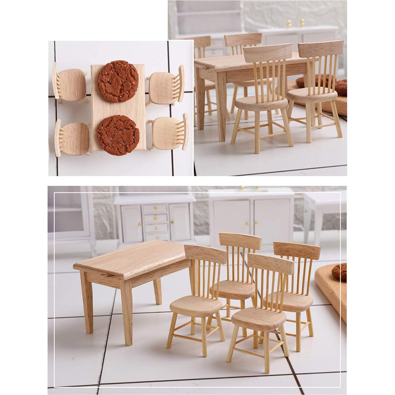 Mueble Casa de Muñecas Madera May & Z Mesa y Sillas 1:12