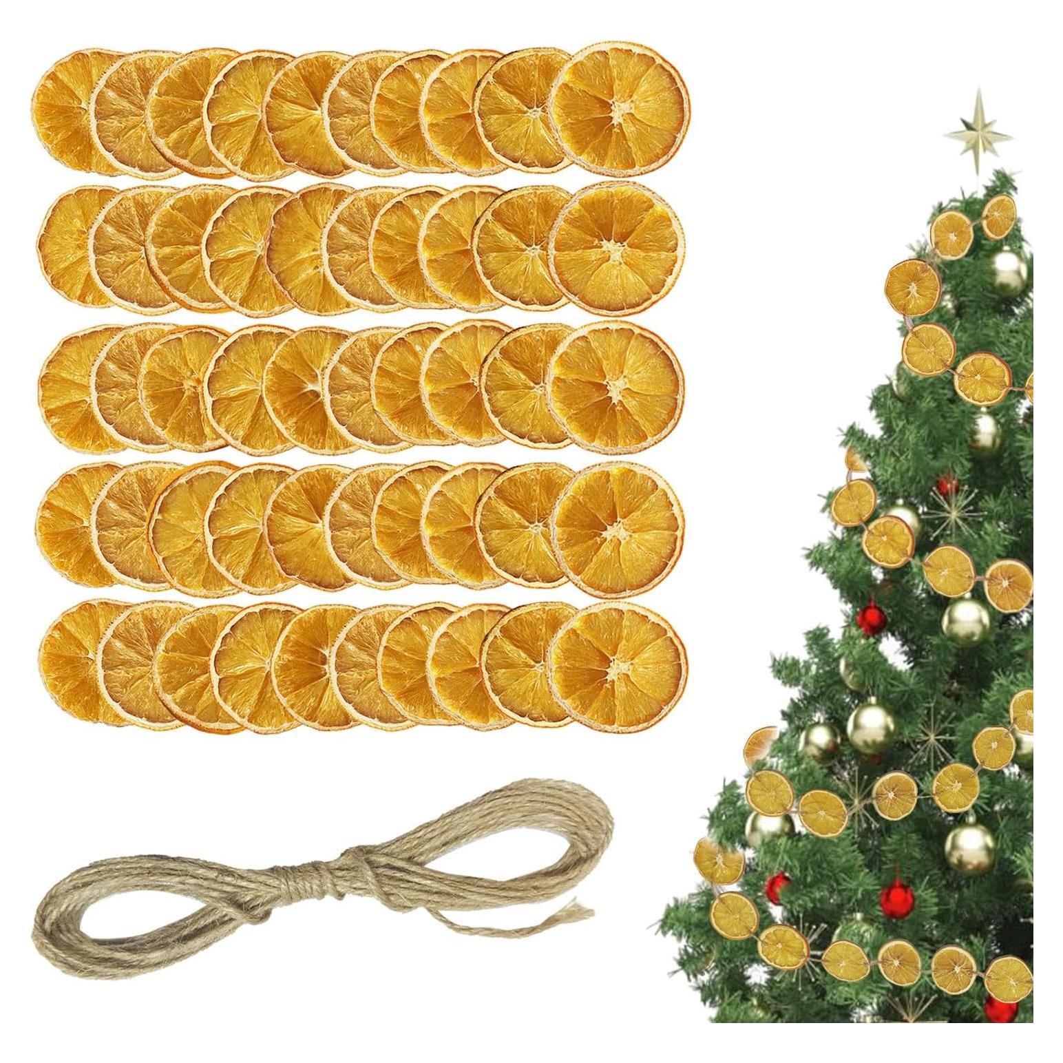 Rodajas de Naranja Secas Naturales 50 Piezas con Cuerda de Yute