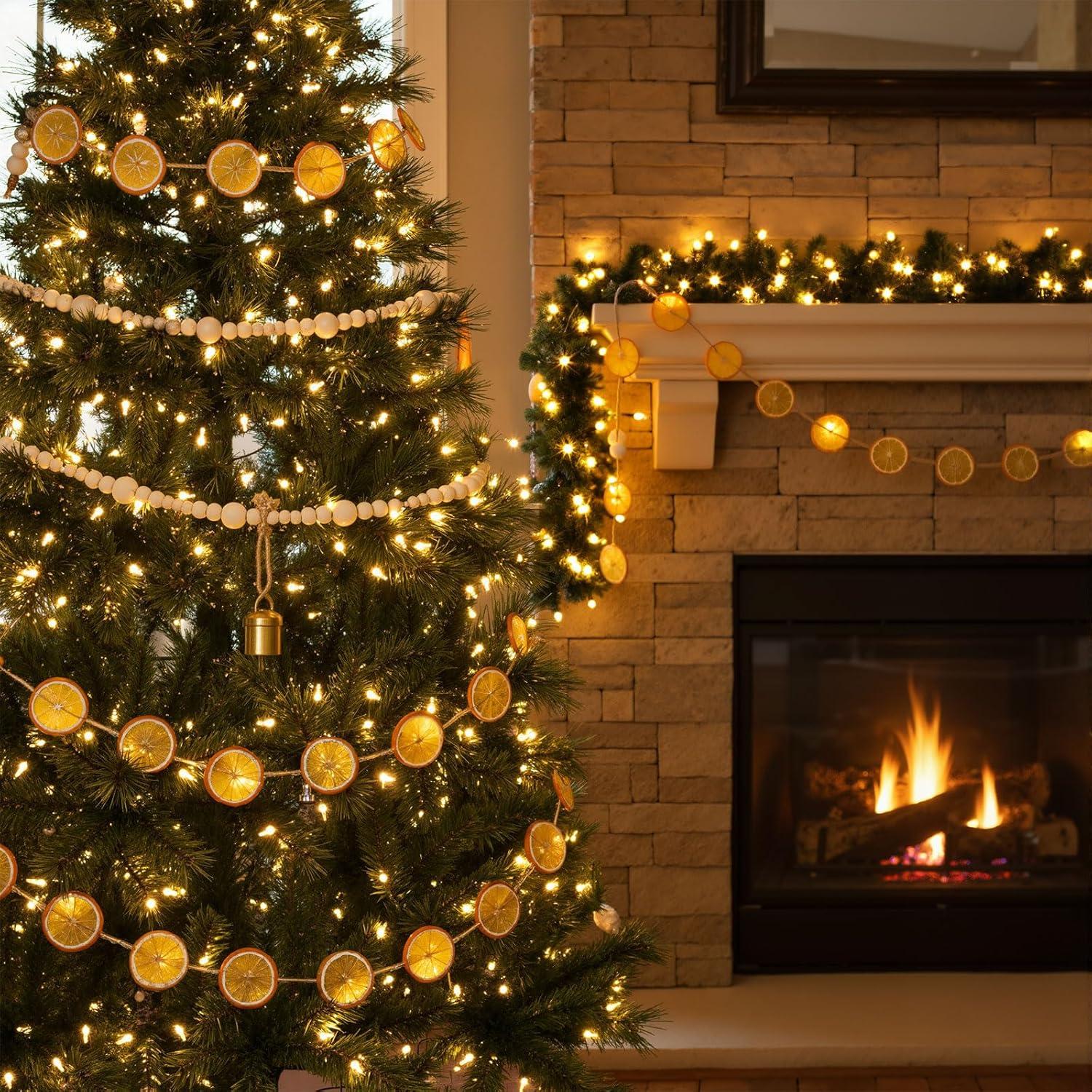 Guirnalda de Navidad 4m Naranja Seco + 6m Perlas Madera + 24 Campanas