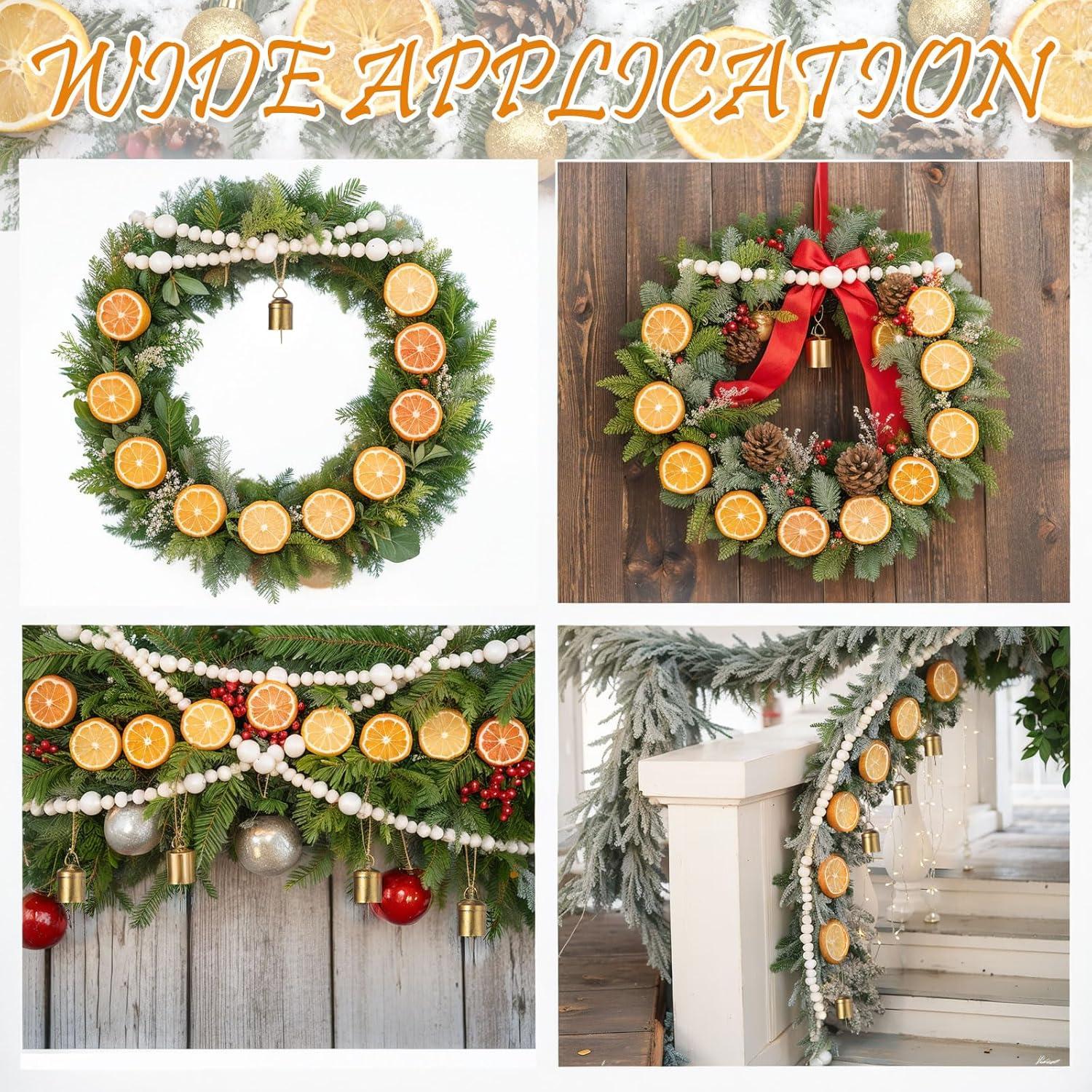 Guirnalda de Navidad 4m Naranja Seco + 6m Perlas Madera + 24 Campanas