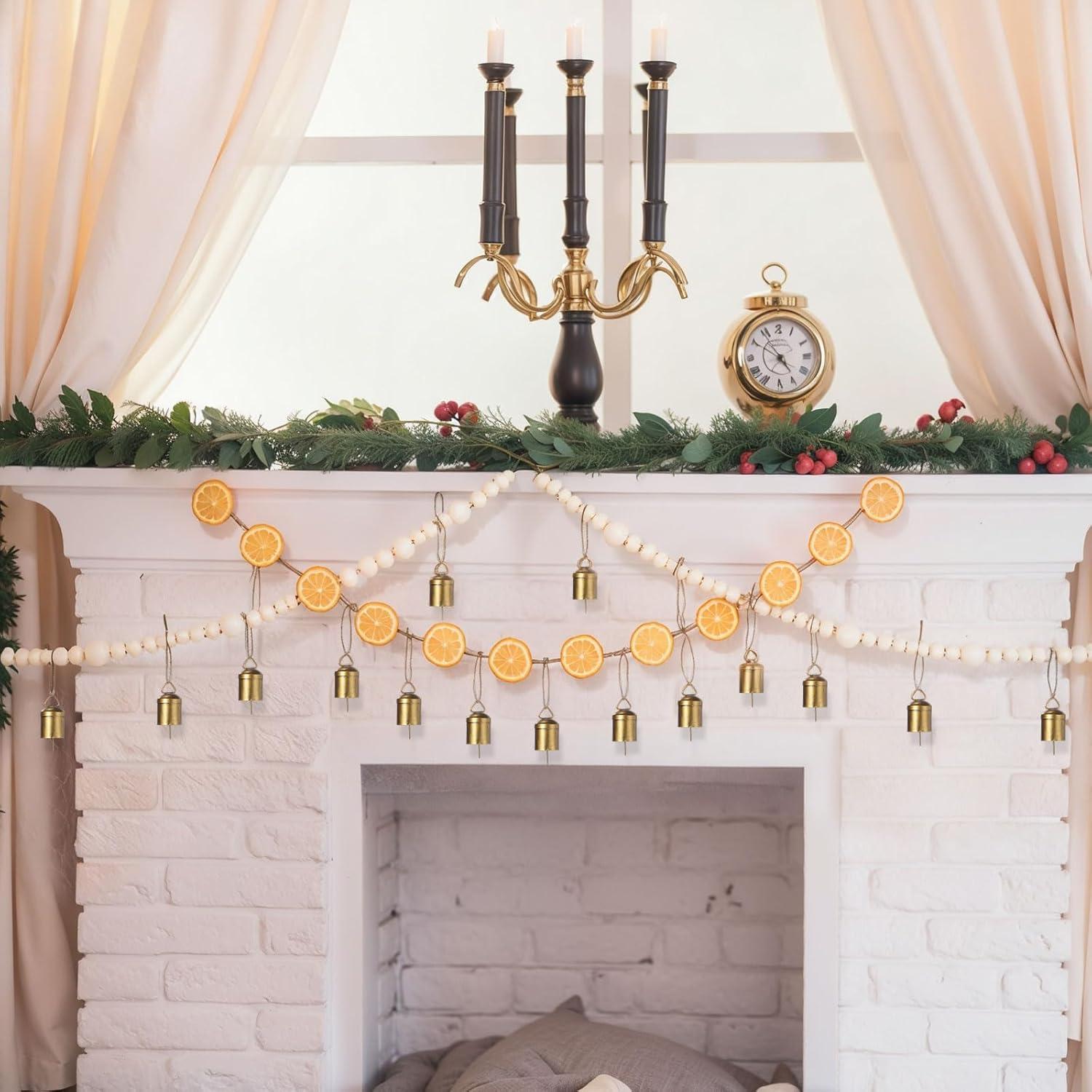 Guirnalda de Navidad 4m Naranja Seco + 6m Perlas Madera + 24 Campanas