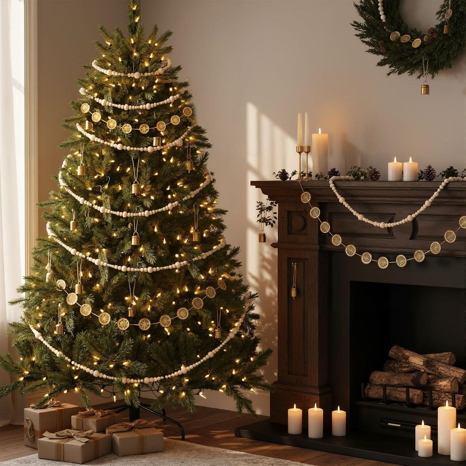 Guirnalda de Navidad 4m Naranja Seco + 6m Perlas Madera + 24 Campanas