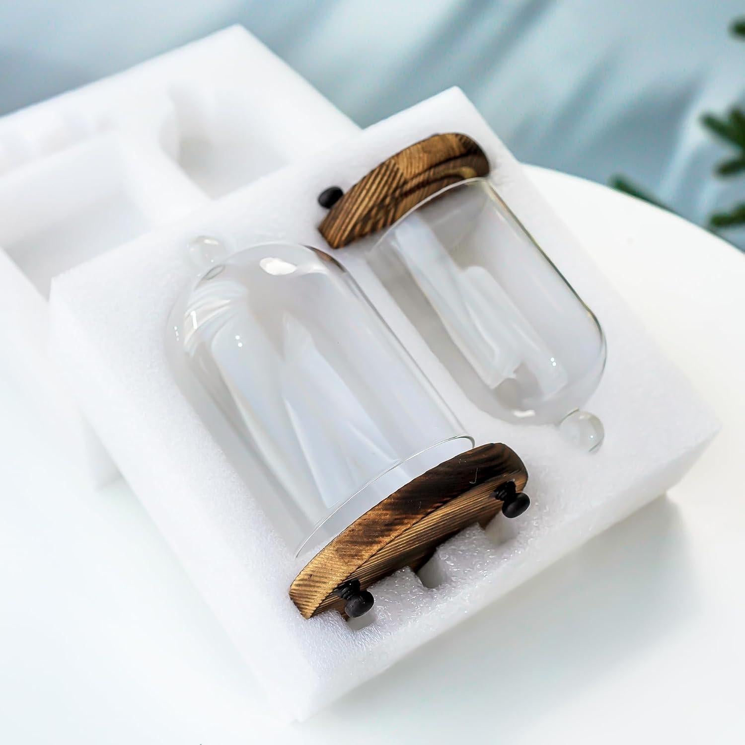 Pack 2 Campanas de Vidrio con Base de Madera - ZEERSHEE