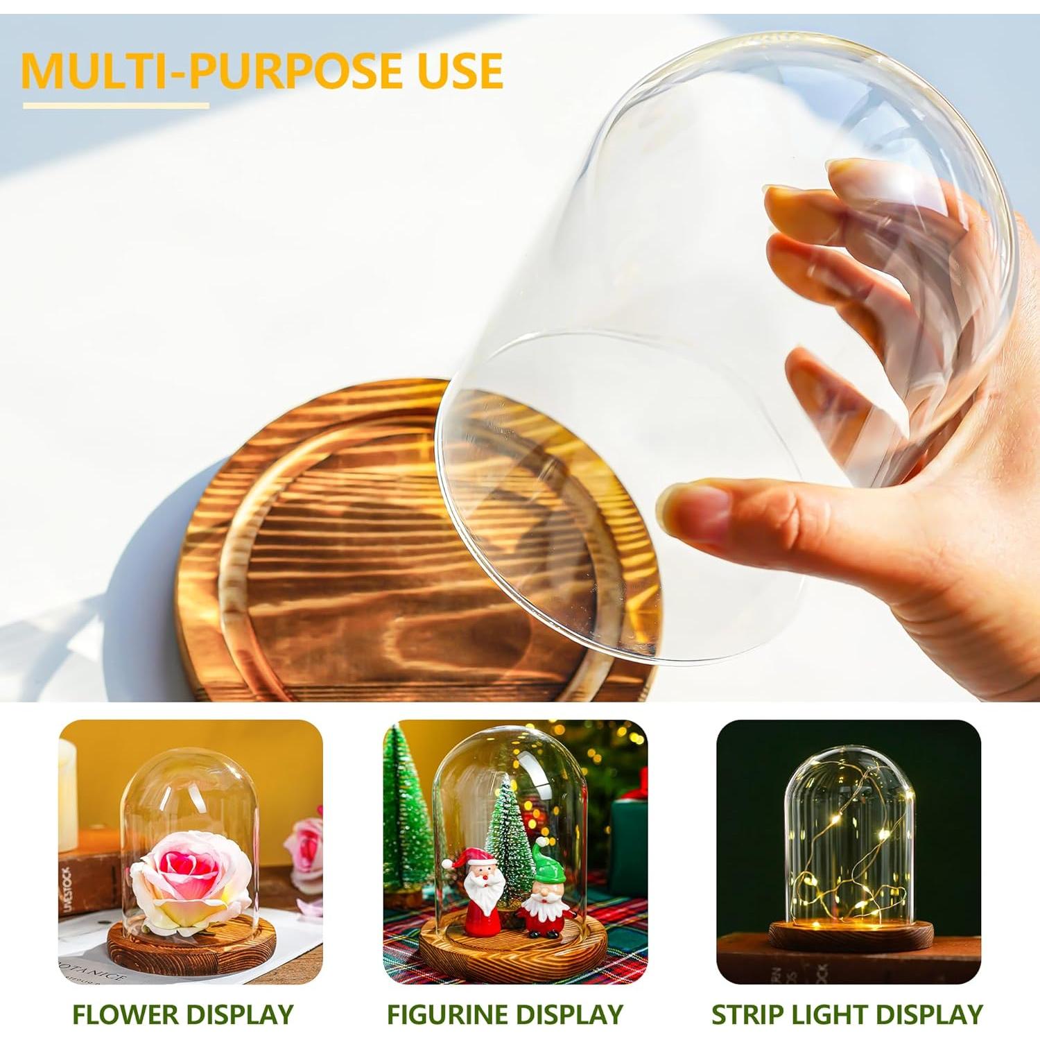 Campana de Vidrio con Base de Madera ZEERSHEE 2 Piezas 9.9x13cm 14.5x17cm