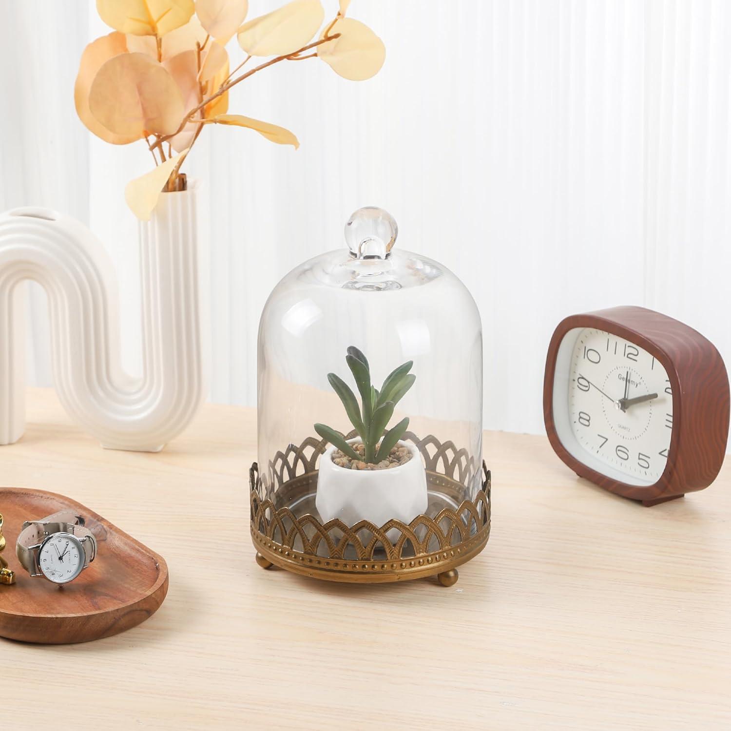 Campana de Vidrio 20 cm Twakutwku con Base de Metal Oro