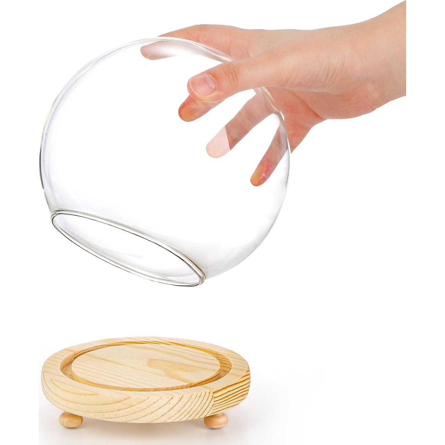 Paquete de 2 Campanas de Vidrio Pumtus con Base de Madera 15 cm