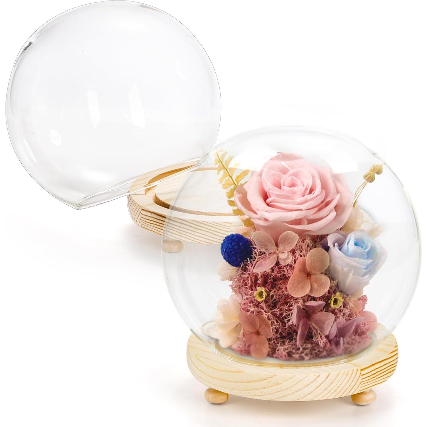 Paquete de 2 Campanas de Vidrio Pumtus con Base de Madera 15 cm