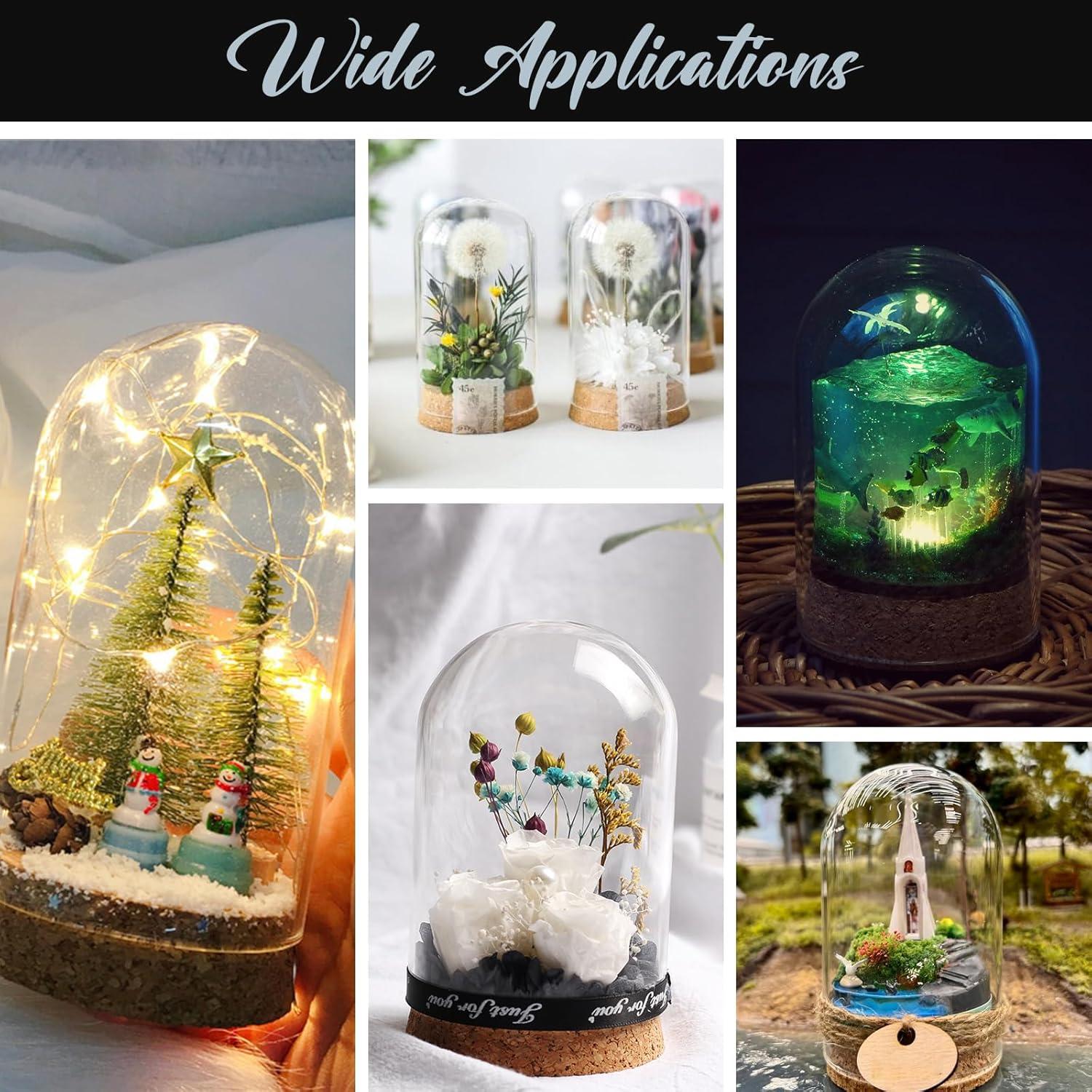 Campana de Vidrio Cloche IMIKEYA 5 Piezas con Base de Madera 10x6 cm