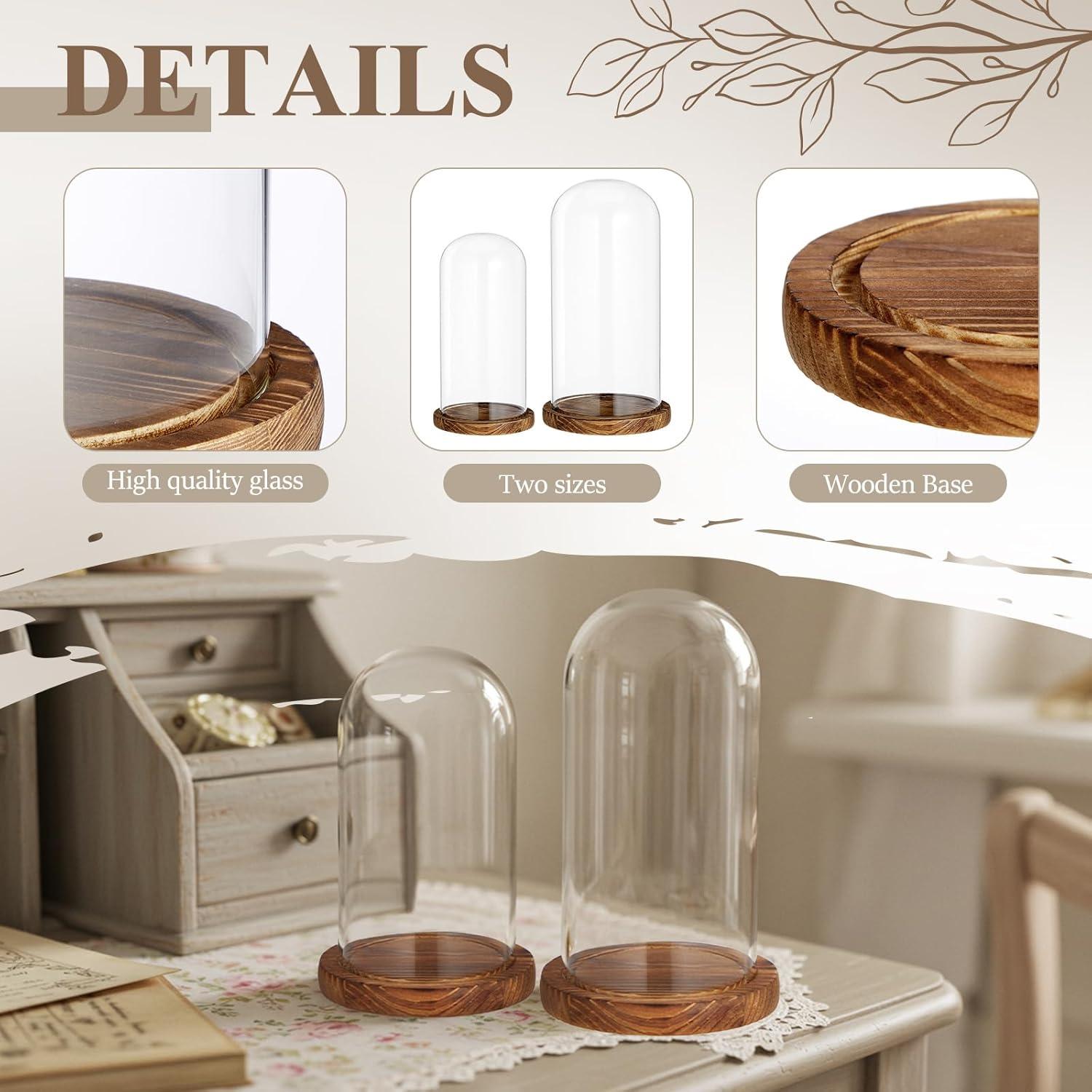 Campanas de Vidrio con Base de Madera Suclain - 2 Pcs 10" y 7"