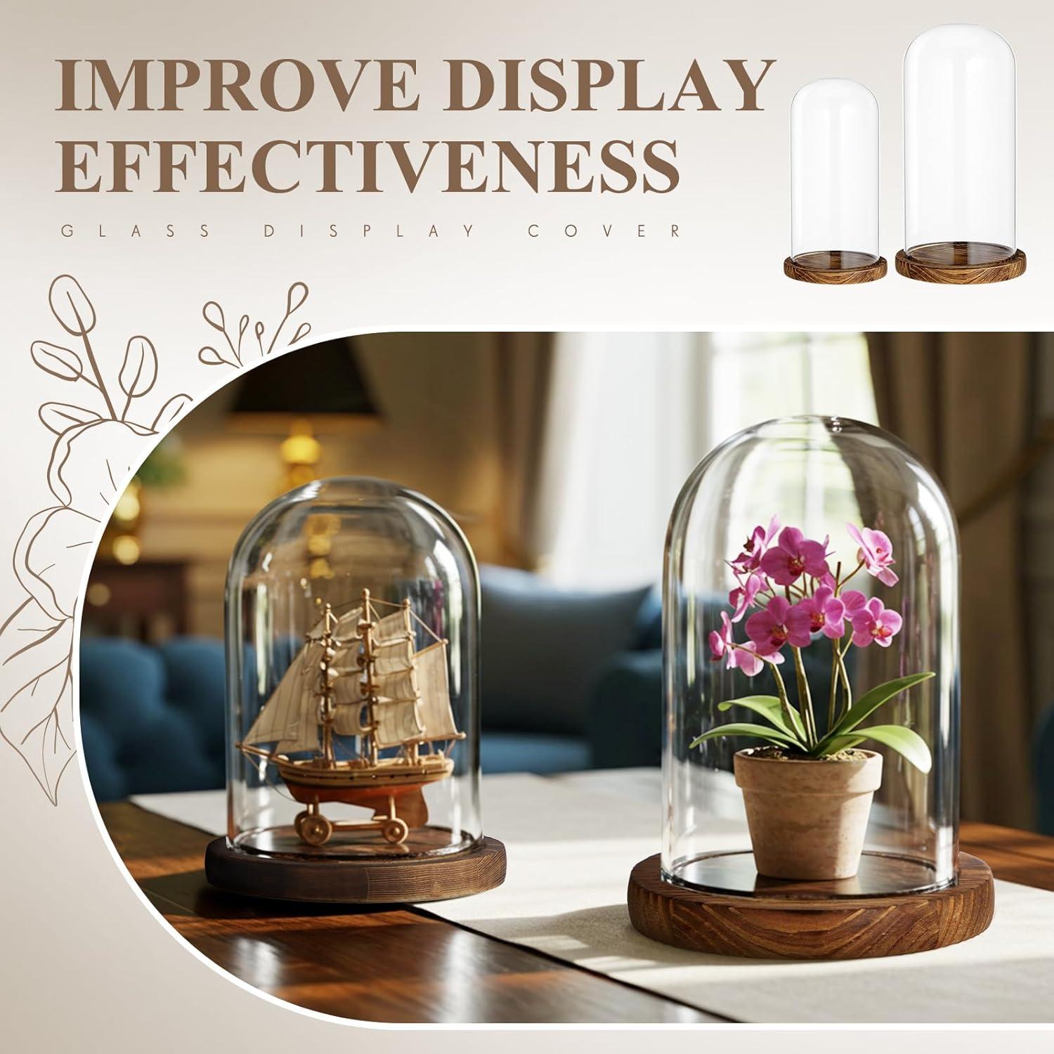 Campanas de Vidrio con Base de Madera Suclain - 2 Pcs 10" y 7"