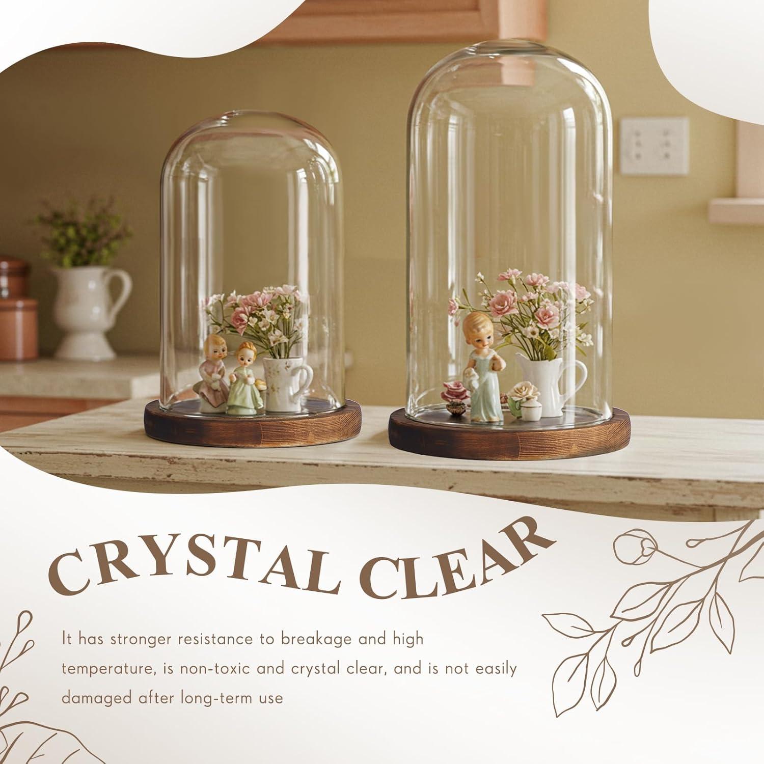 Campanas de Vidrio con Base de Madera Suclain - 2 Pcs 10" y 7"