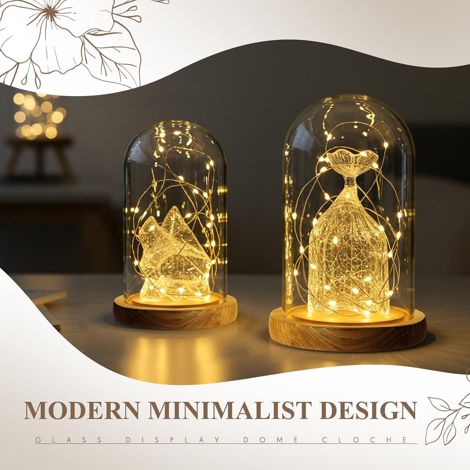 Campanas de Vidrio con Base de Madera Suclain - 2 Pcs 10" y 7"