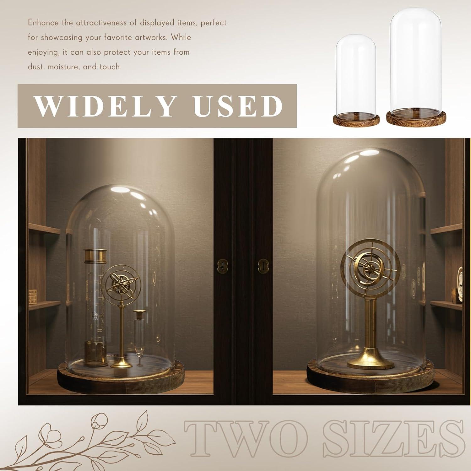 Campanas de Vidrio con Base de Madera Suclain - 2 Pcs 10" y 7"