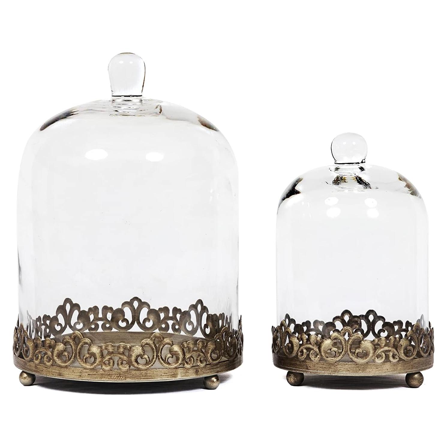 Dome de vidrio grande y resistente Genérico 30.48 cm dorado - Juego de 2