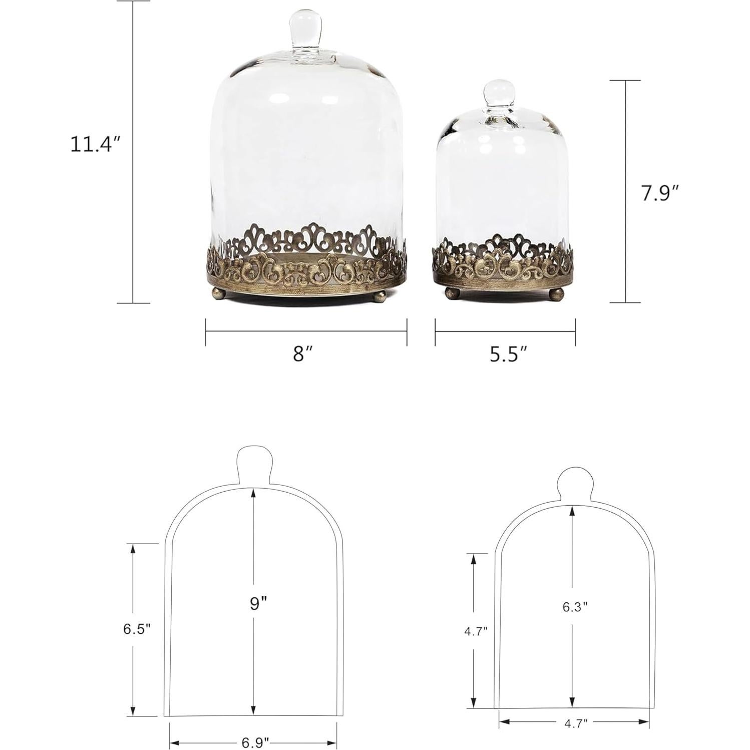 Dome de vidrio grande y resistente Genérico 30.48 cm dorado - Juego de 2