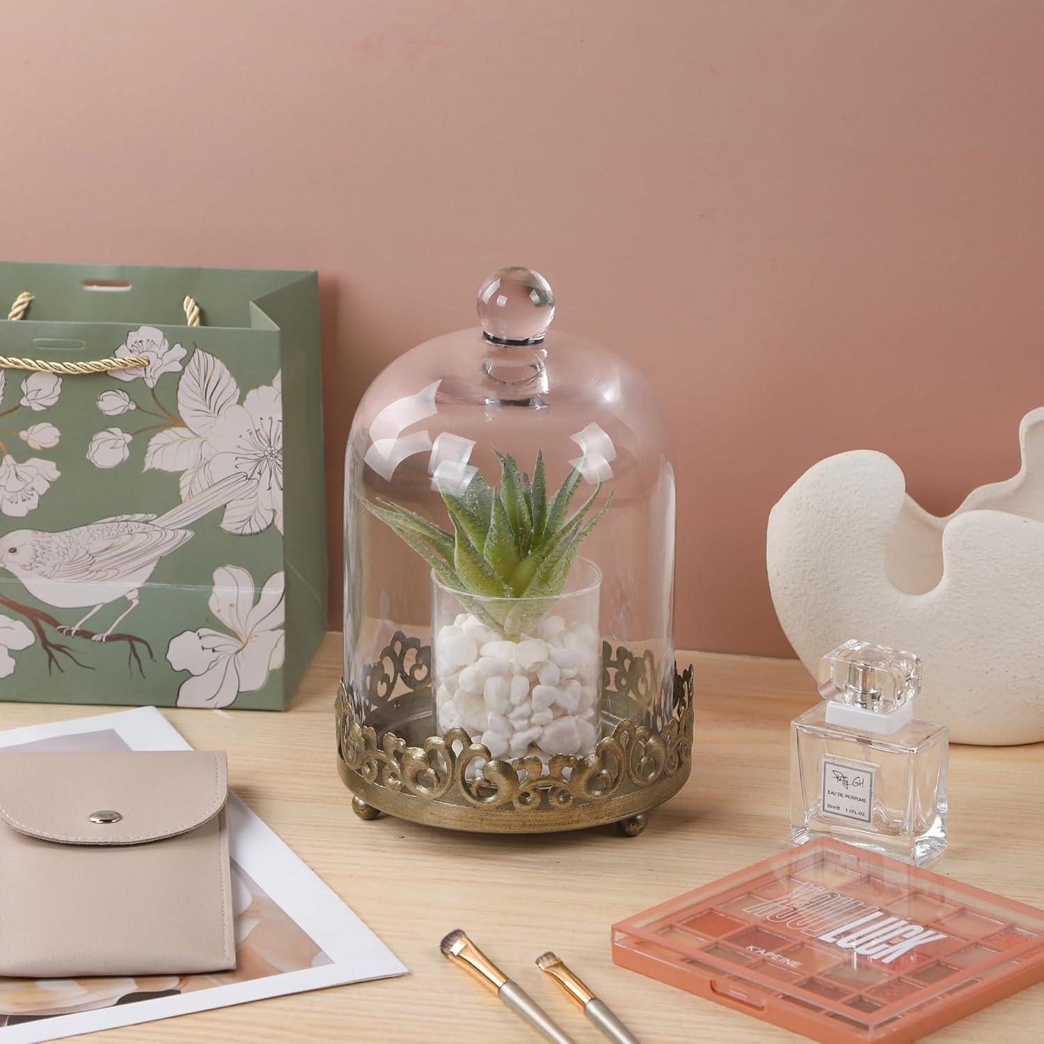 Dome de vidrio grande y resistente Genérico 30.48 cm dorado - Juego de 2