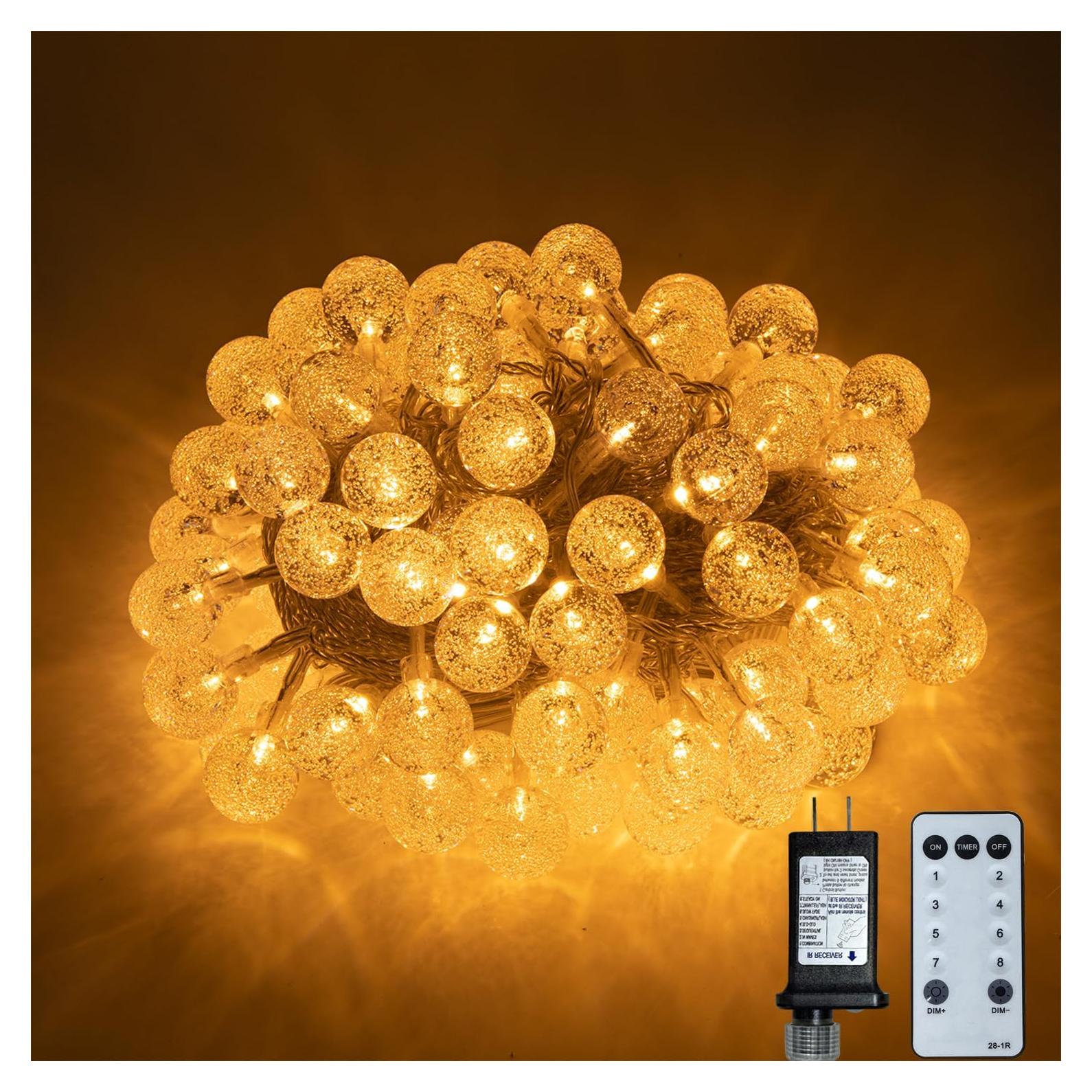 Luces de Cuerda LED 15m 100 Bolas de Cristal Ogrmar Blanco Cálido