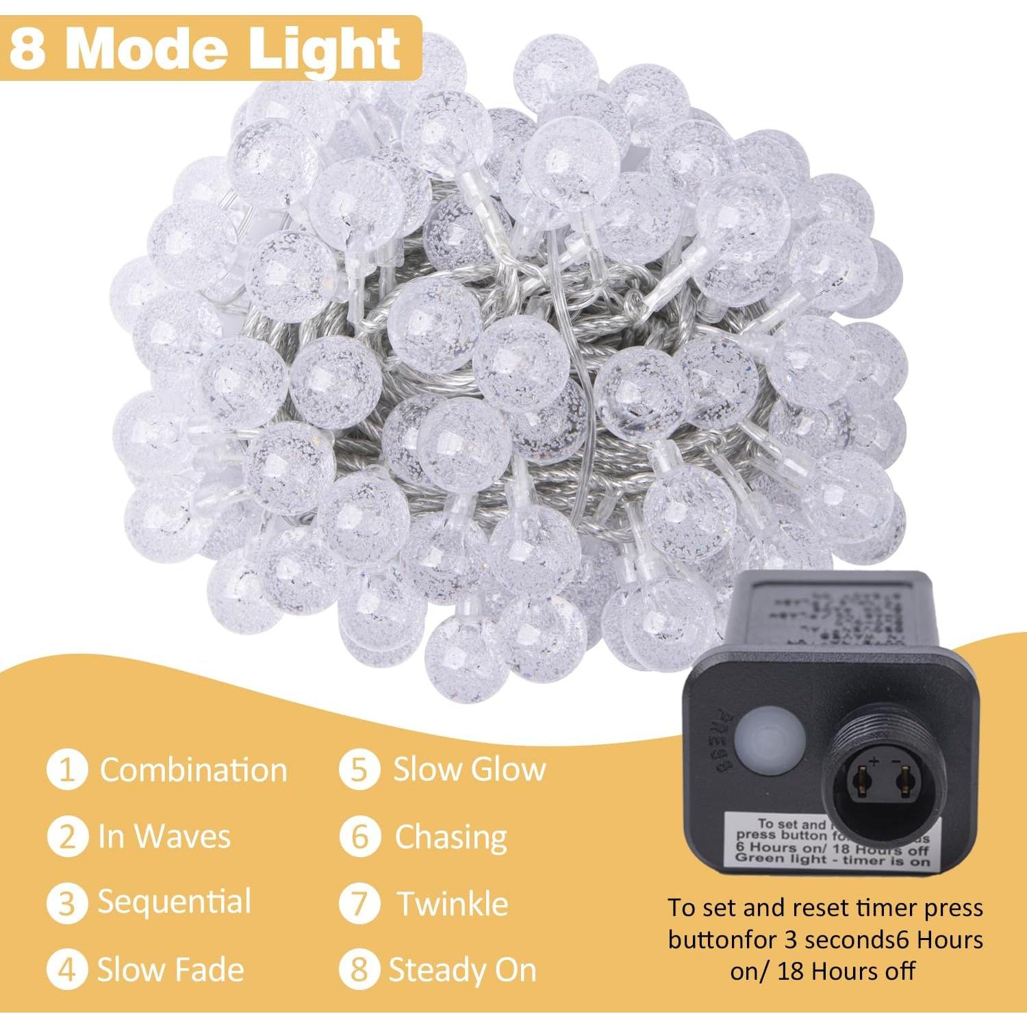 Luces de Cuerda LED 15m 100 Bolas de Cristal Ogrmar Blanco Cálido