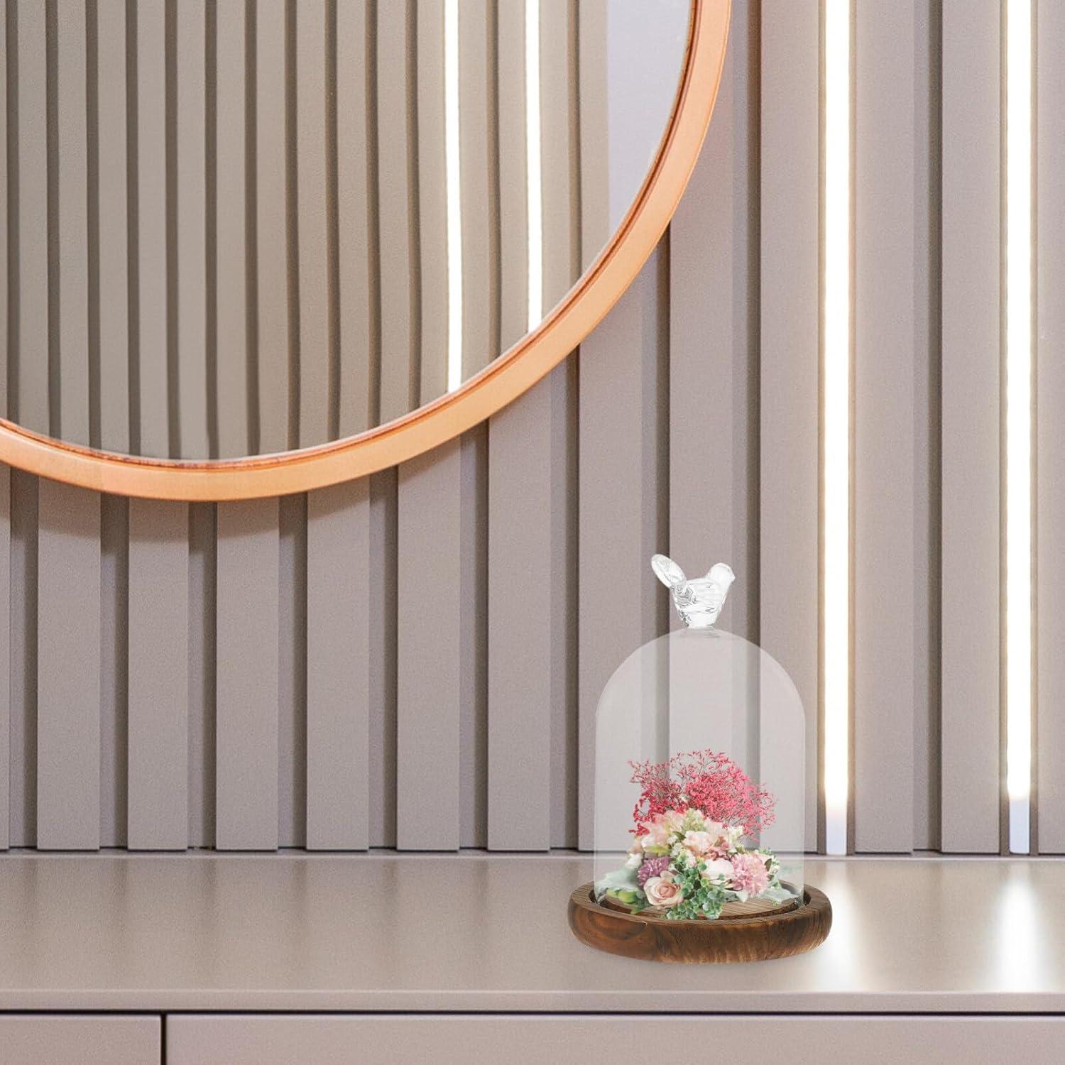 Campana de vidrio cloche Kichvoe 14x9cm con base de madera