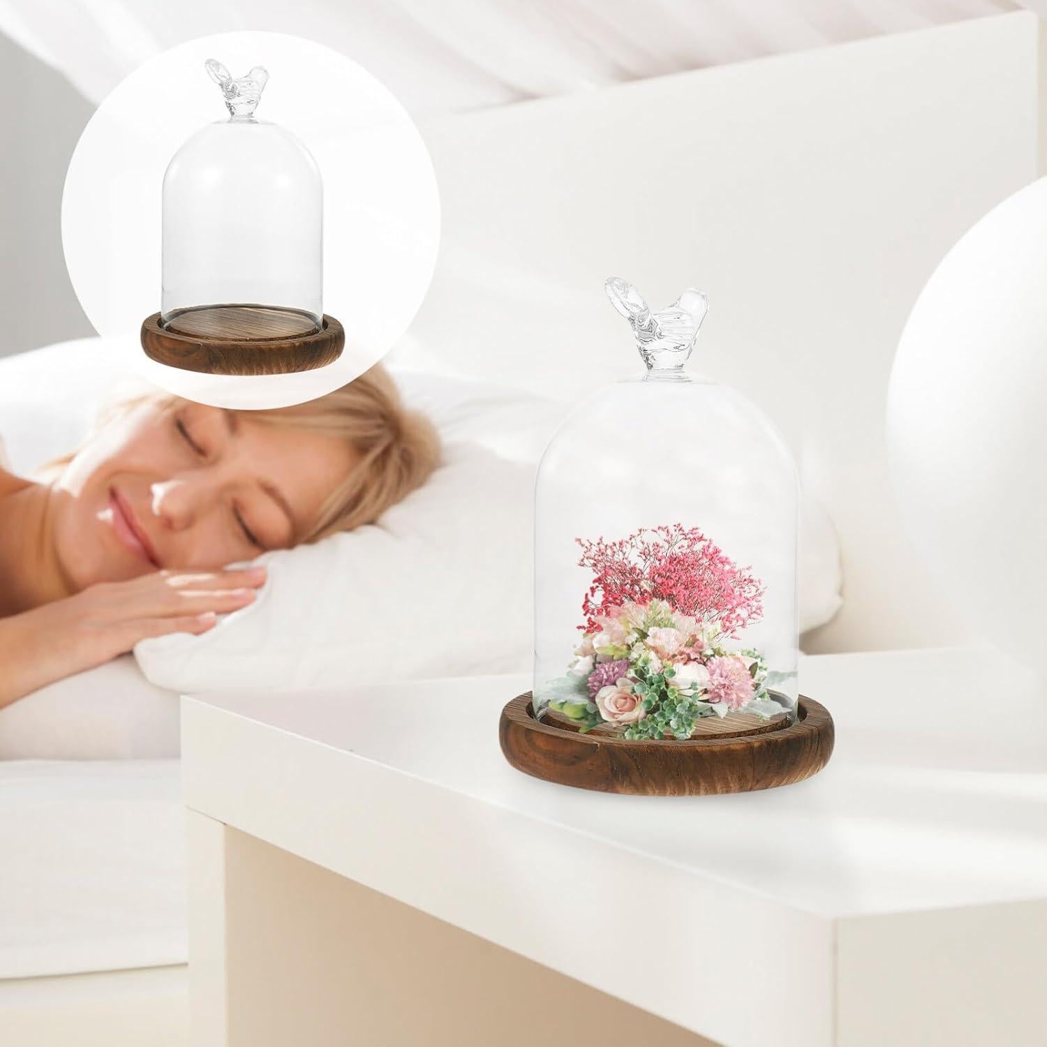 Campana de vidrio cloche Kichvoe 14x9cm con base de madera