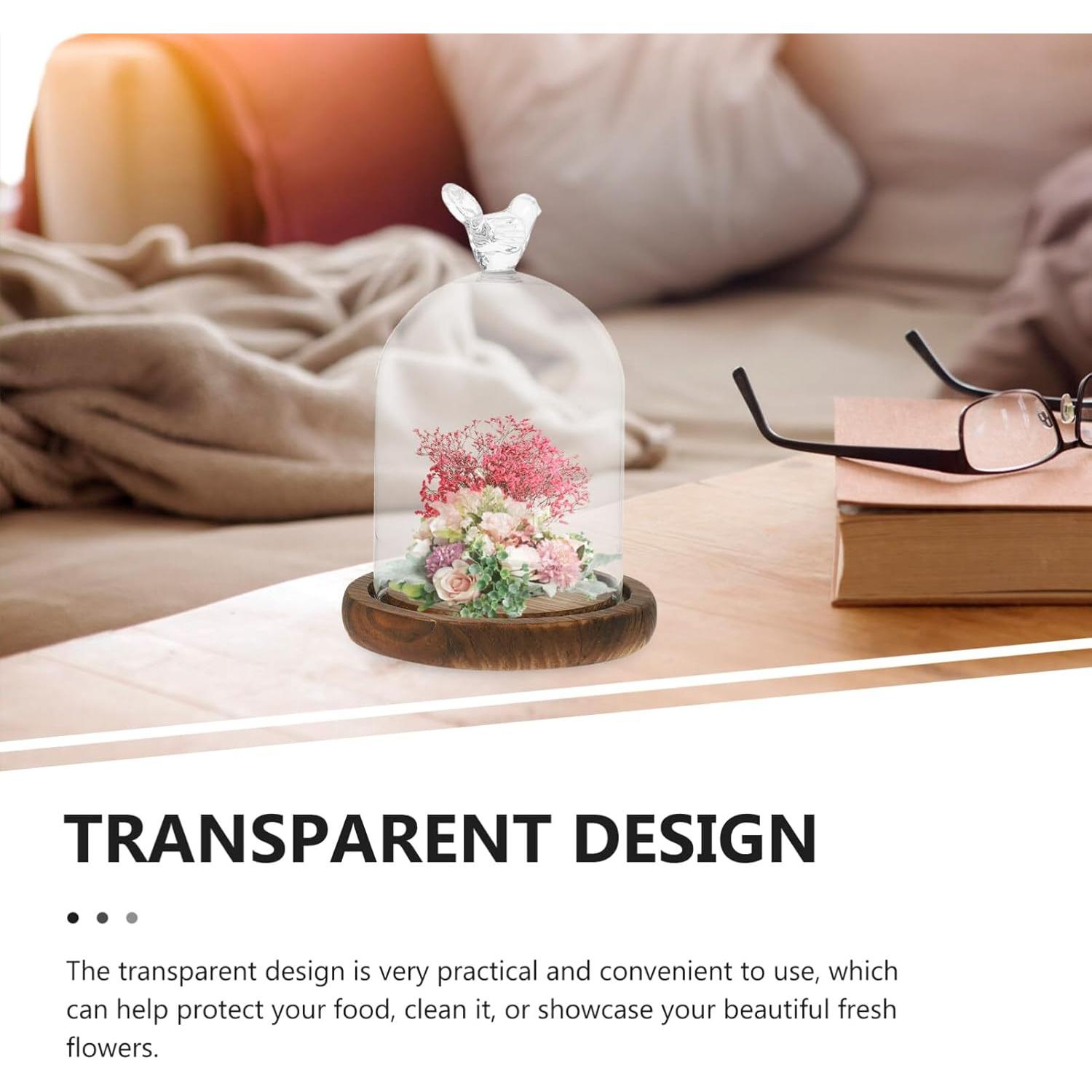Campana de vidrio cloche Kichvoe 14x9cm con base de madera