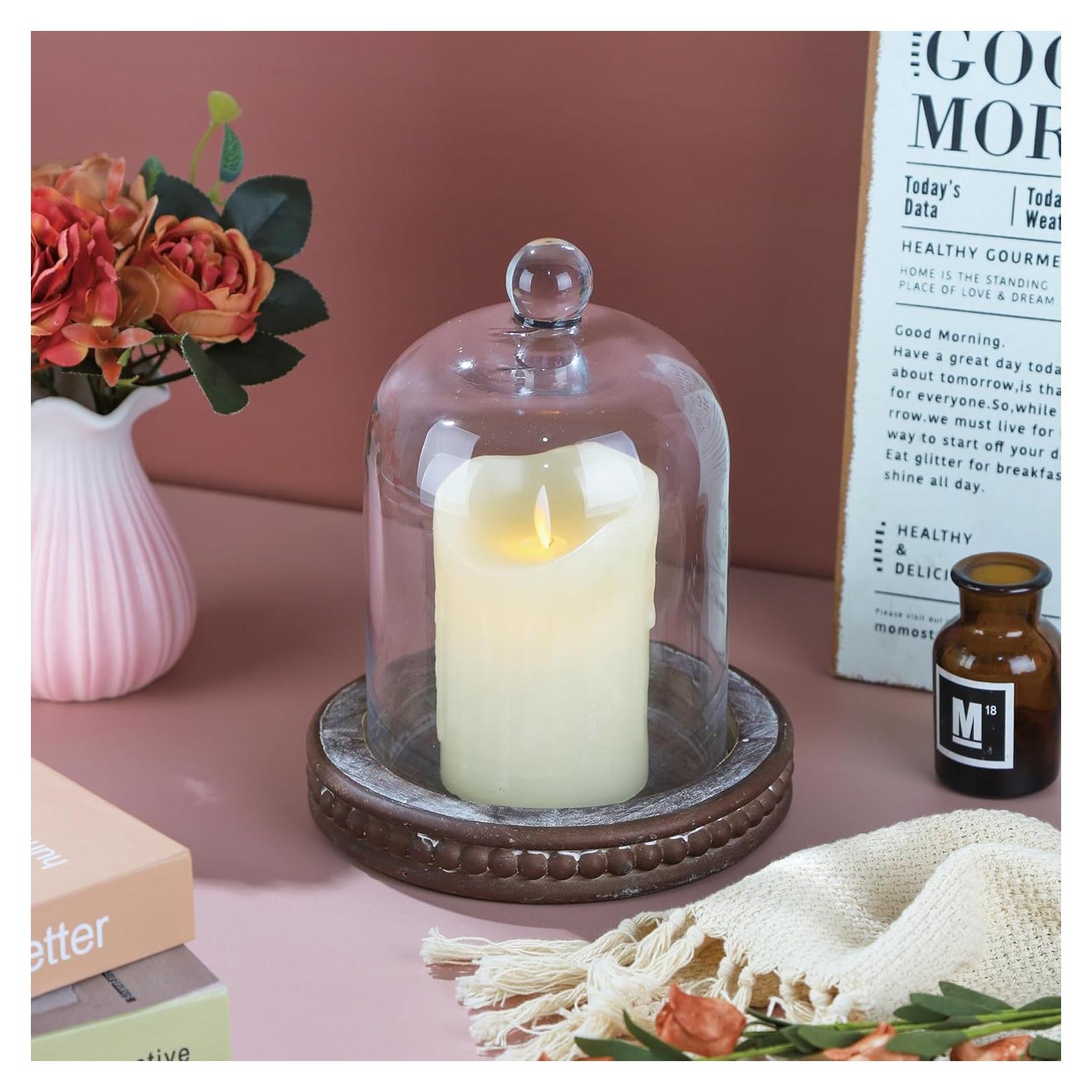 Campana de Vidrio Hecha a Mano con Base de Madera 28 cm