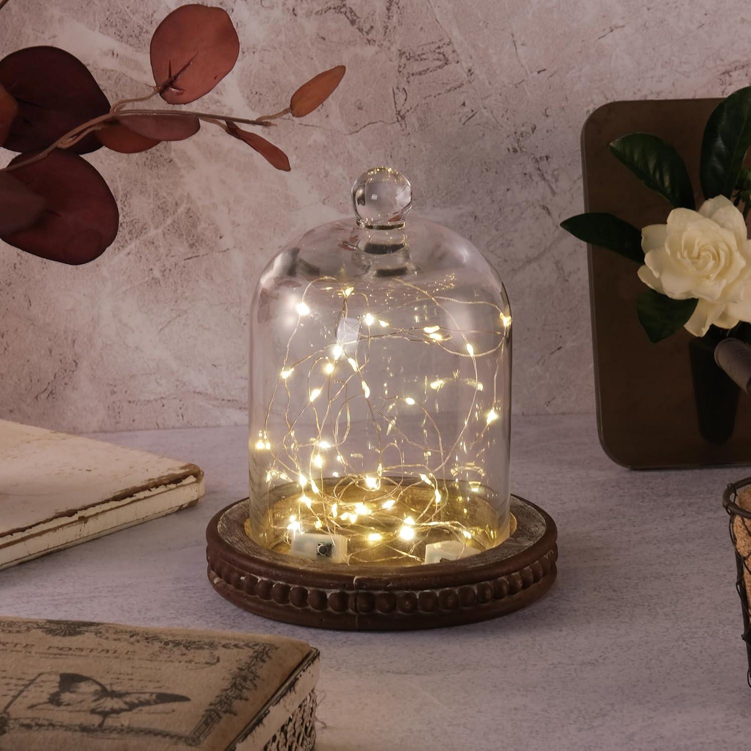 Campana de Vidrio Hecha a Mano con Base de Madera 28 cm