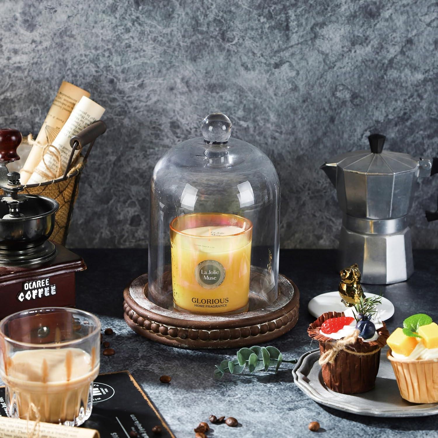 Campana de Vidrio Hecha a Mano con Base de Madera 28 cm