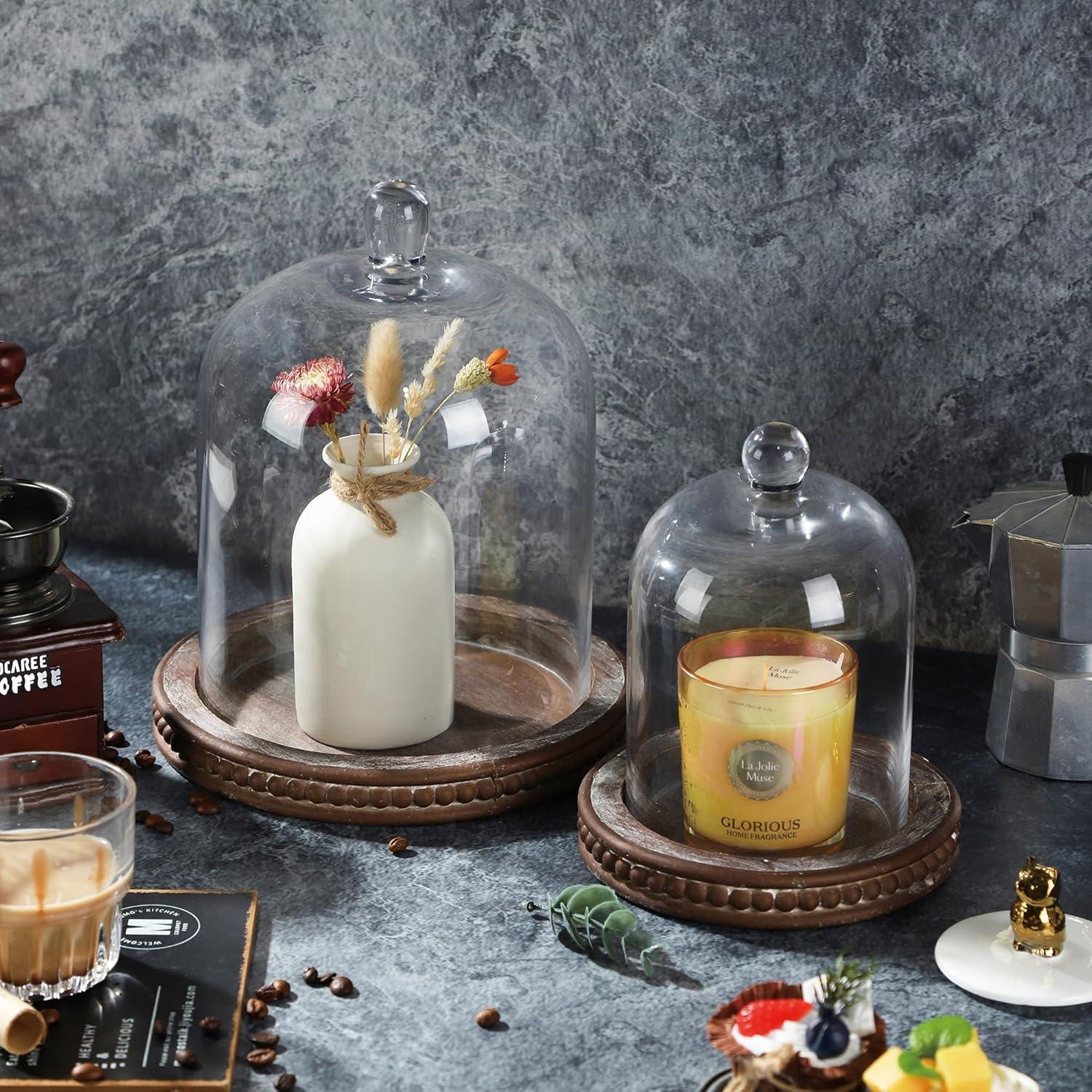 Campana de Vidrio Hecha a Mano con Base de Madera 28 cm