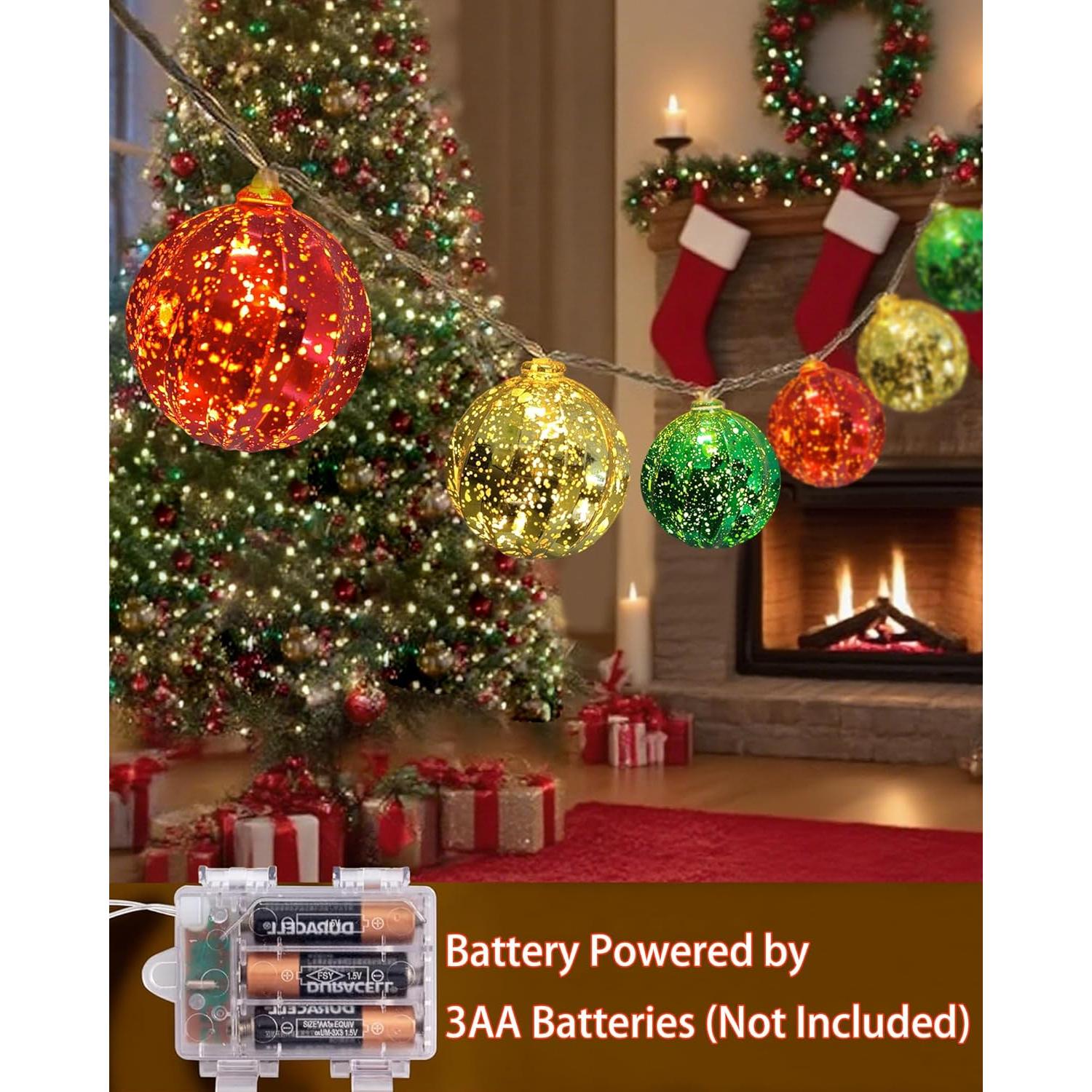 Luces de Navidad a Batería 10 LED Bola Color 7FT Temporizador