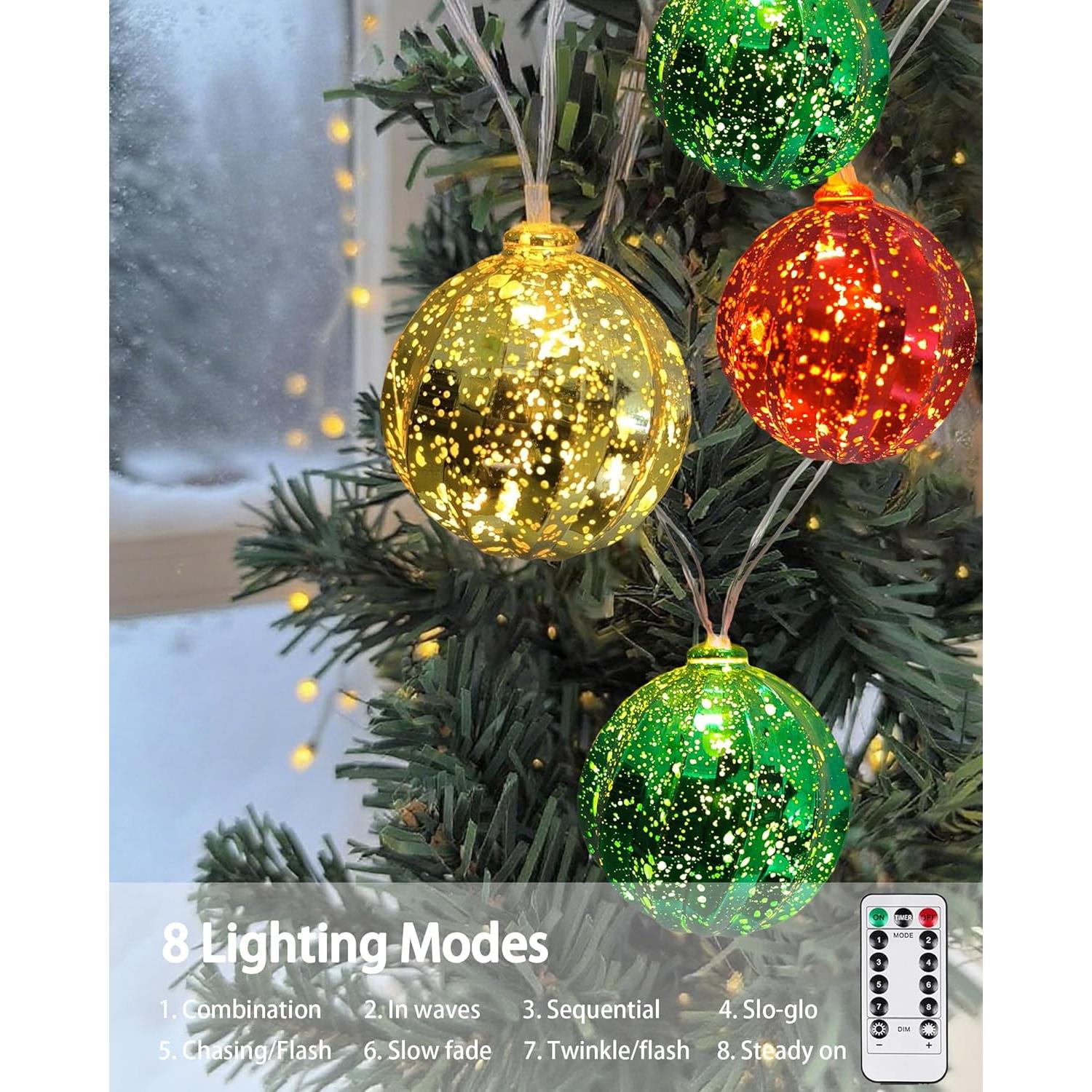 Luces de Navidad a Batería 10 LED Bola Color 7FT Temporizador