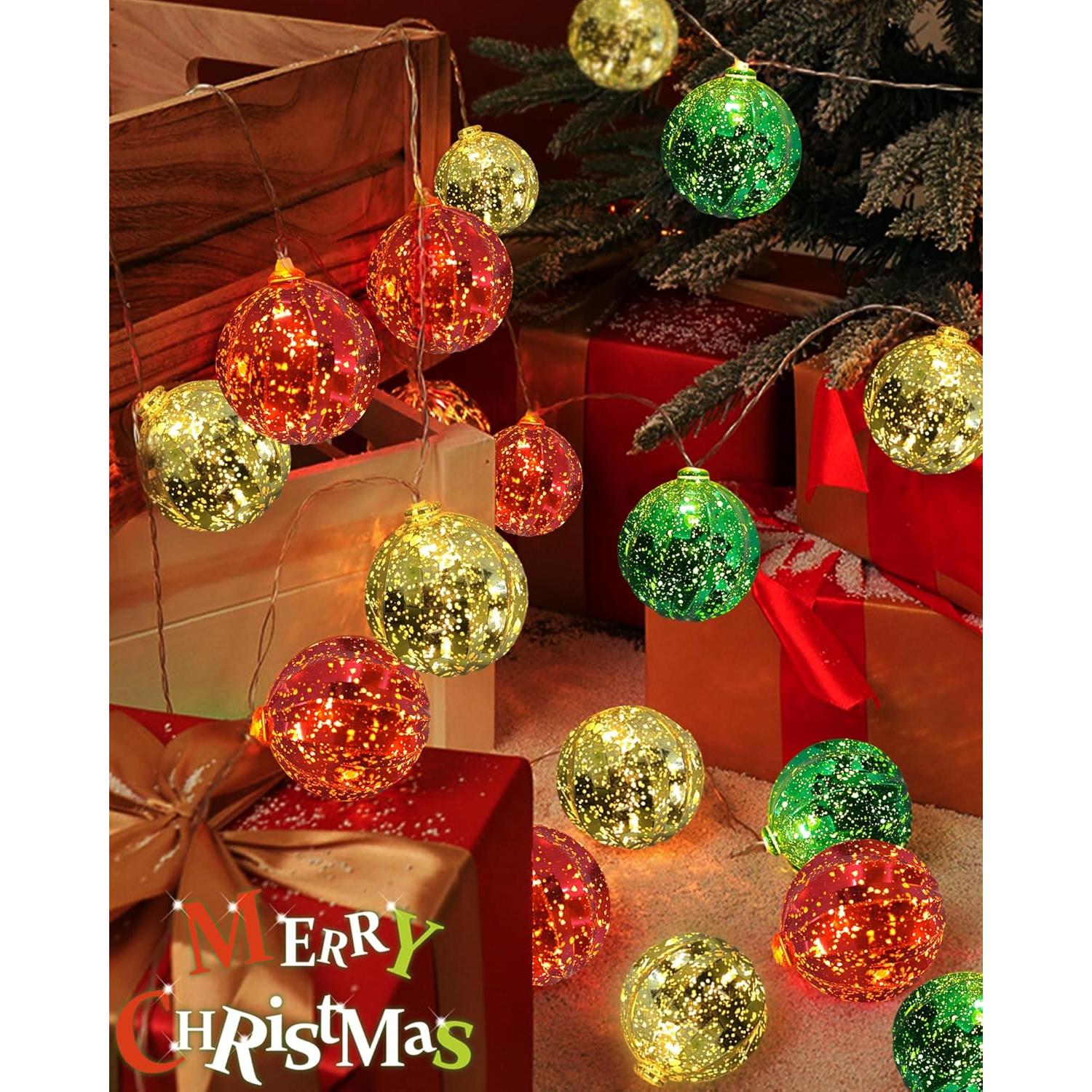 Luces de Navidad a Batería 10 LED Bola Color 7FT Temporizador