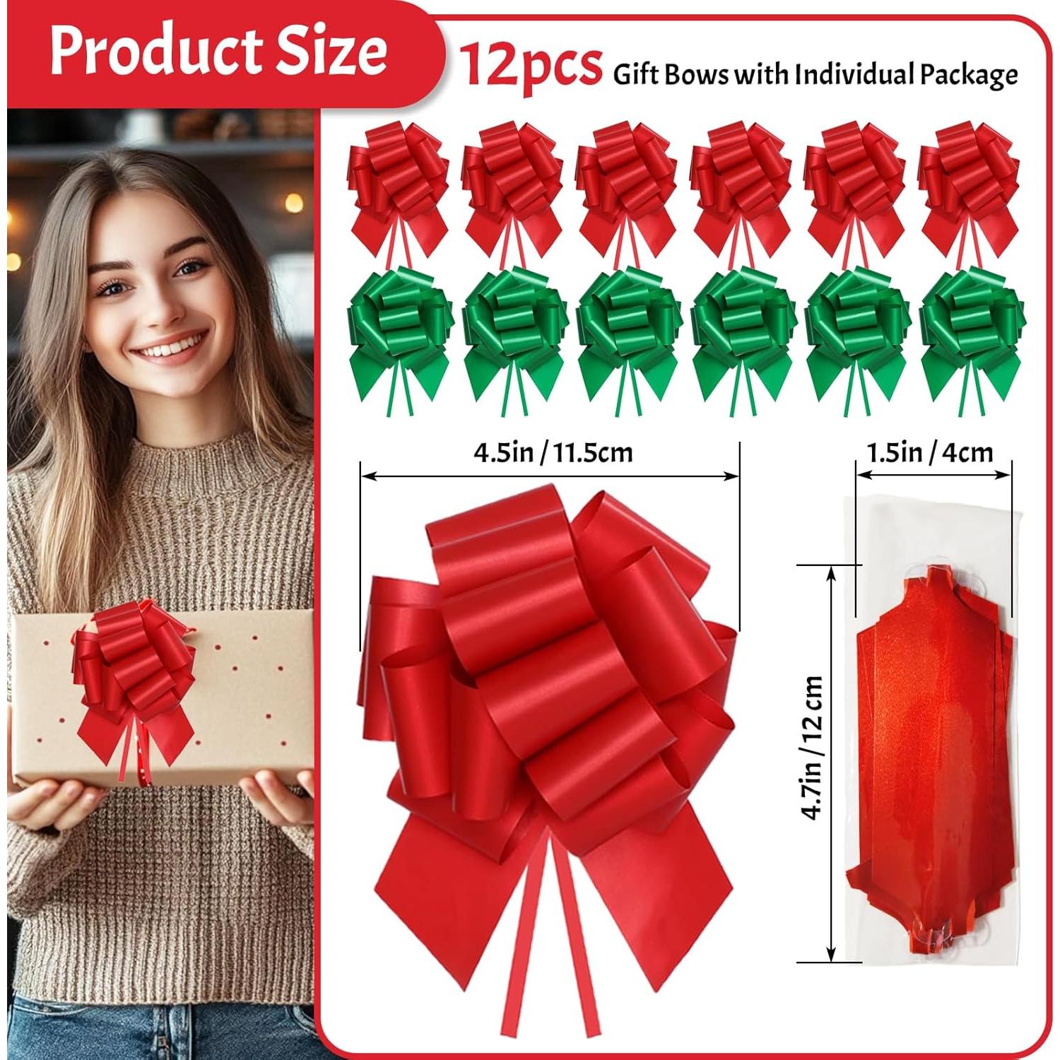 12 Lazos de Navidad Yokodaza 12.7 cm Rojo y Verde Reutilizables