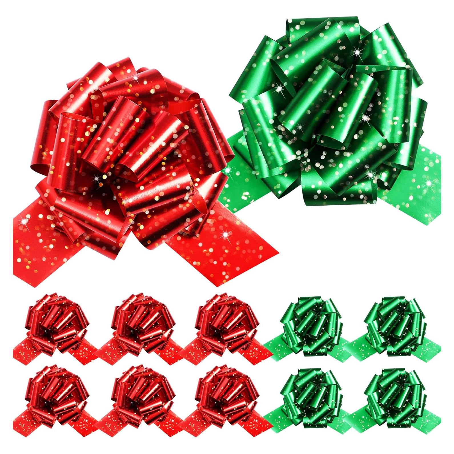 20 Lazos Navideños Rojos y Verdes HOGRTi 13 cm Brillantes