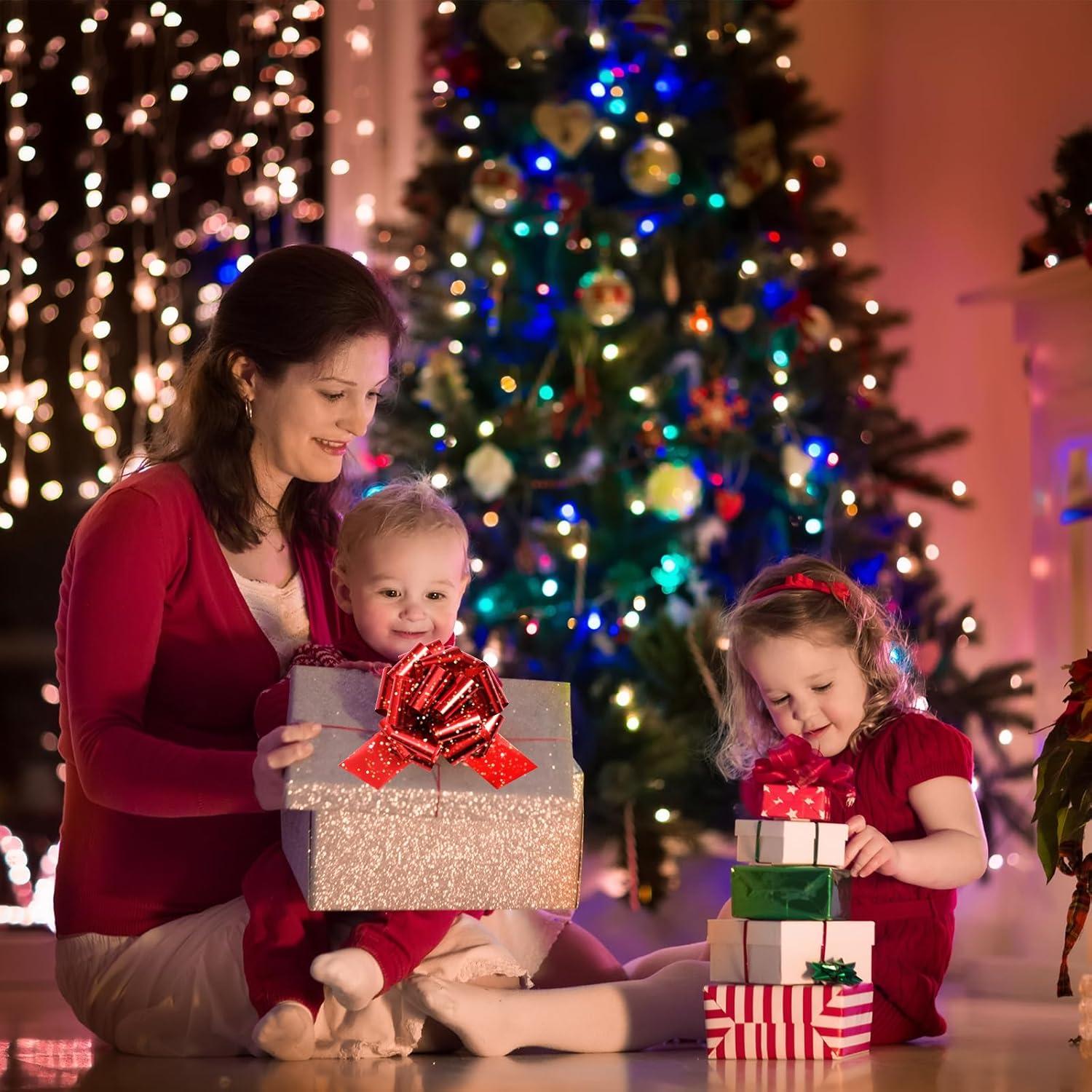 20 Lazos Navideños Rojos y Verdes HOGRTi 13 cm Brillantes