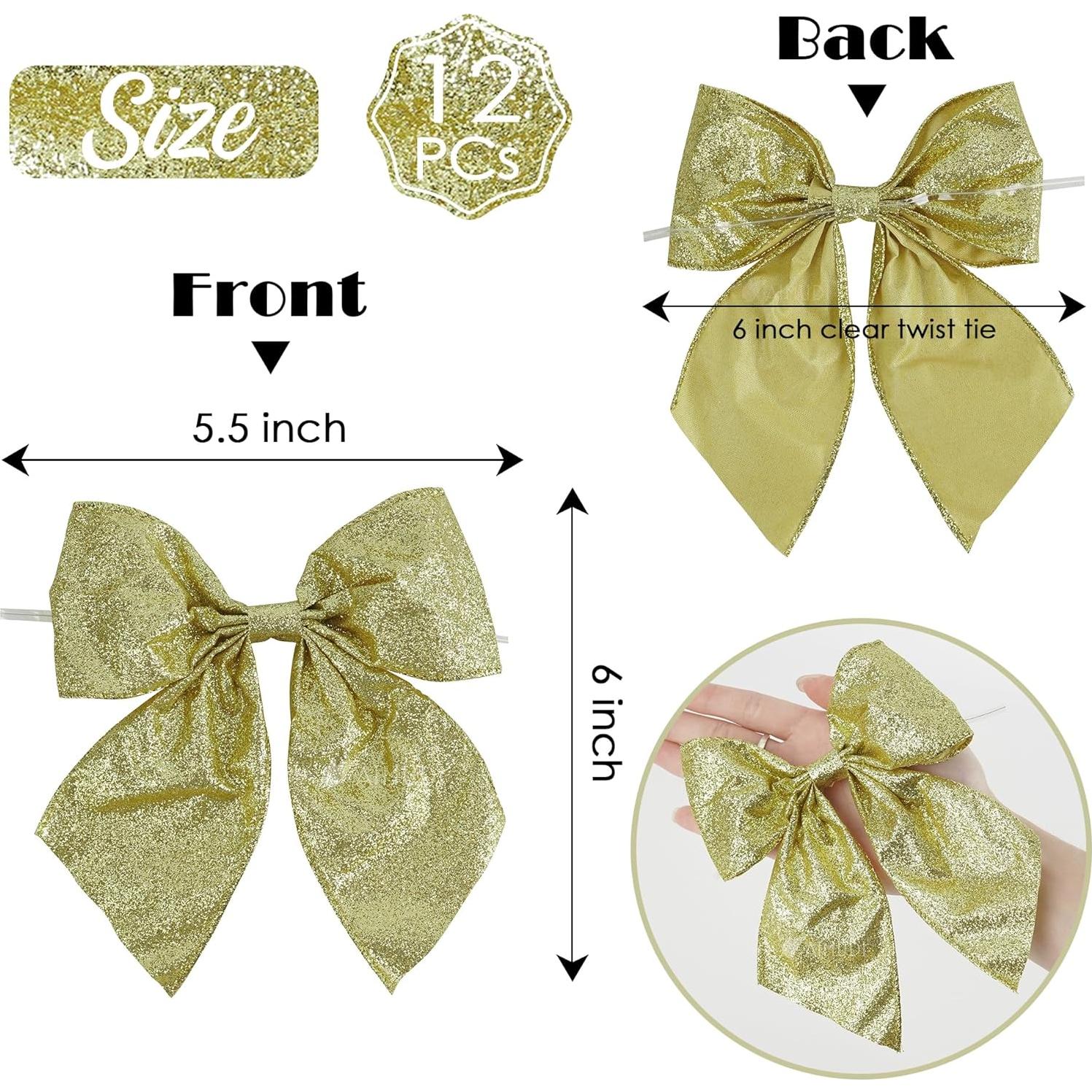 Lazos de Cinta Dorada AIMUDI 14 cm - 12 PZS para Decoración