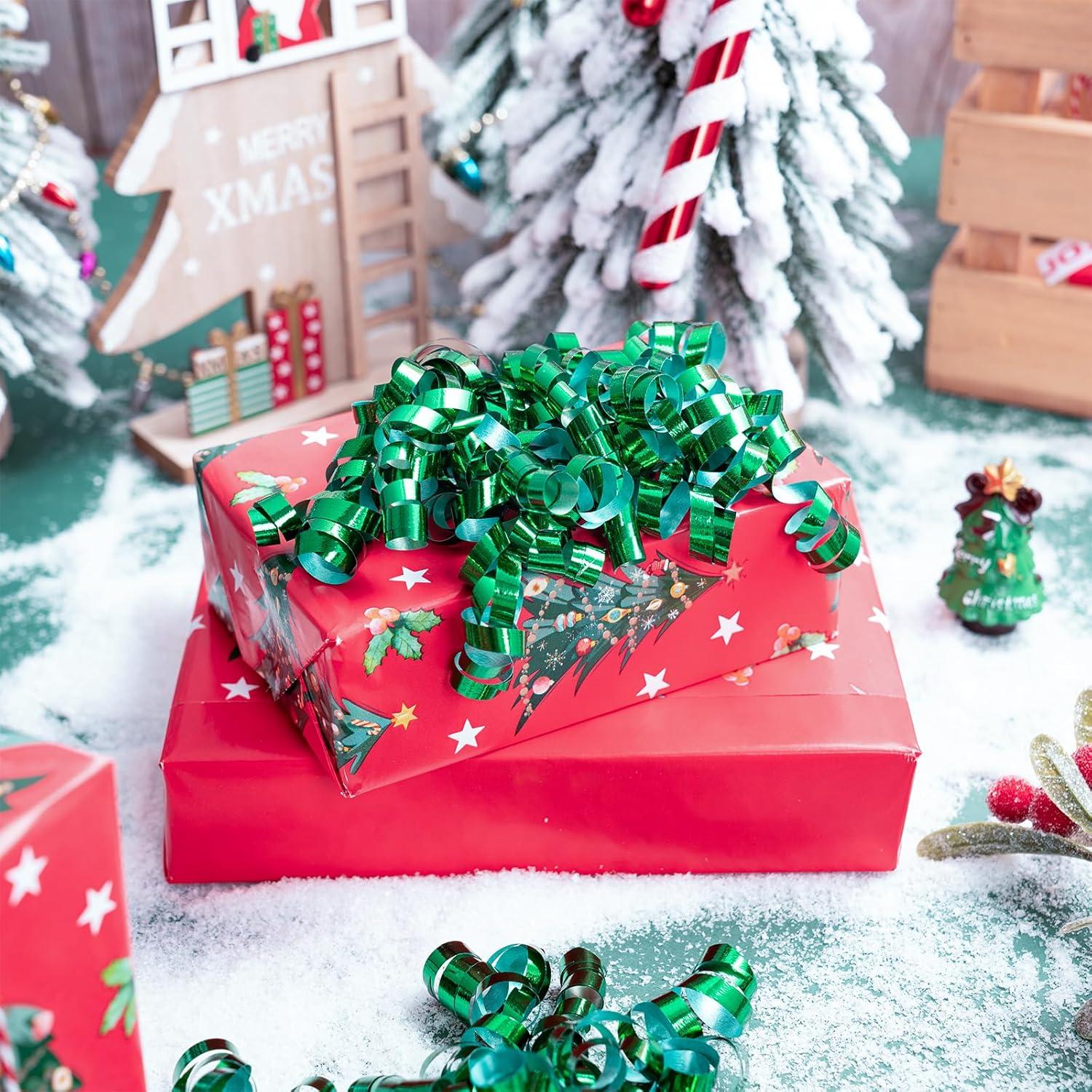 Lazos Rizados Autoadhesivos Metálicos Verdes WRAPAHOLIC - 12 Piezas