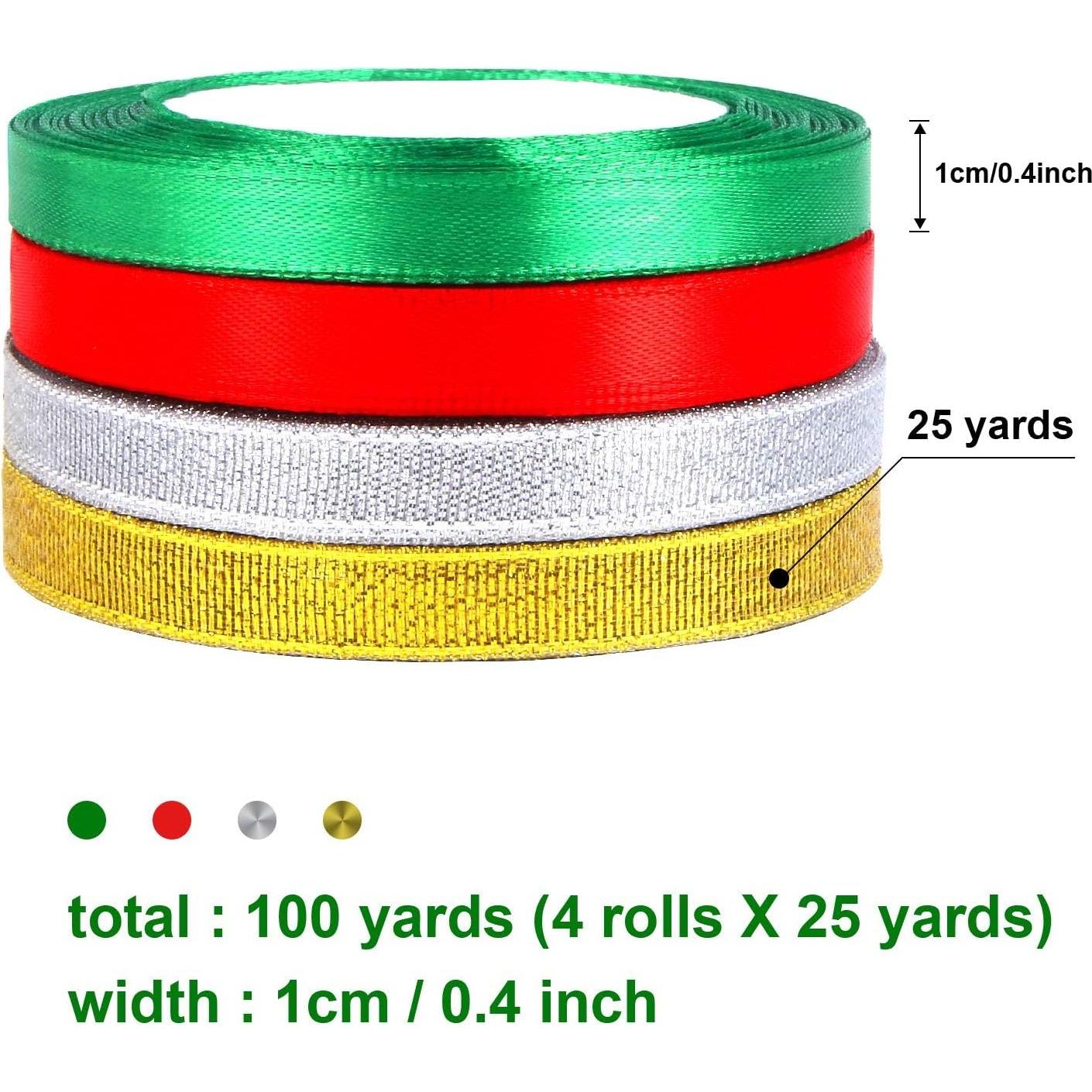 Cintas de Navidad DECYOOL 4 Rollos 100 Yards Brillantes 10mm